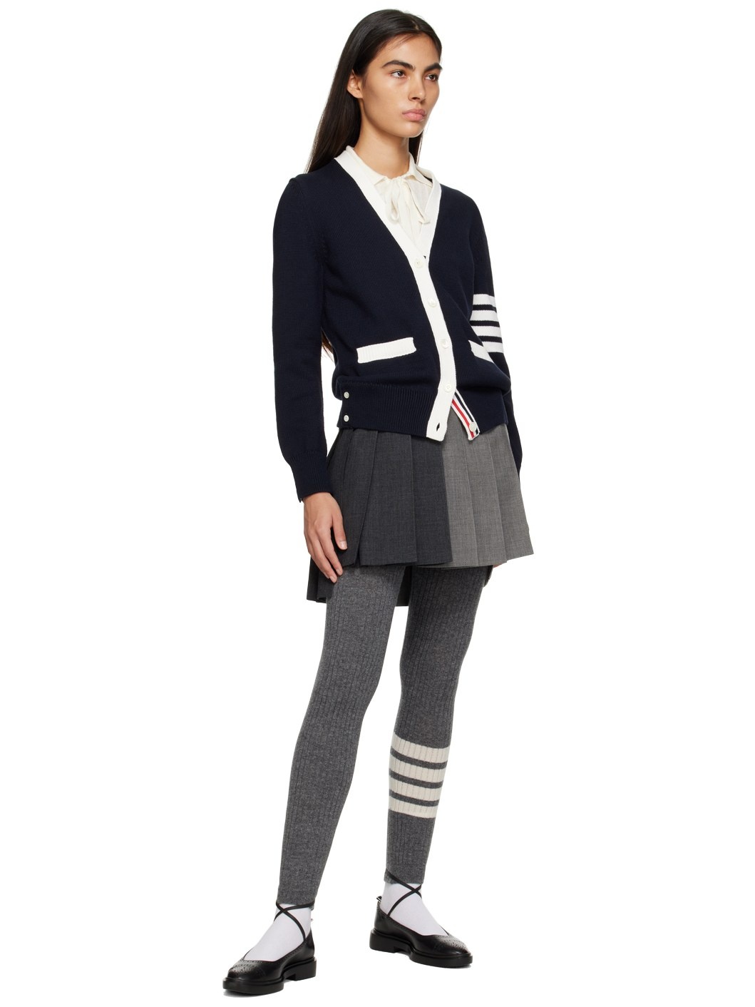 【THOM BROWNE】Wool Cashmere Lip 4 Bar Seamless Leggings Thom Browne Wool Cashmere Rib 4-Bar Seamless Leggings