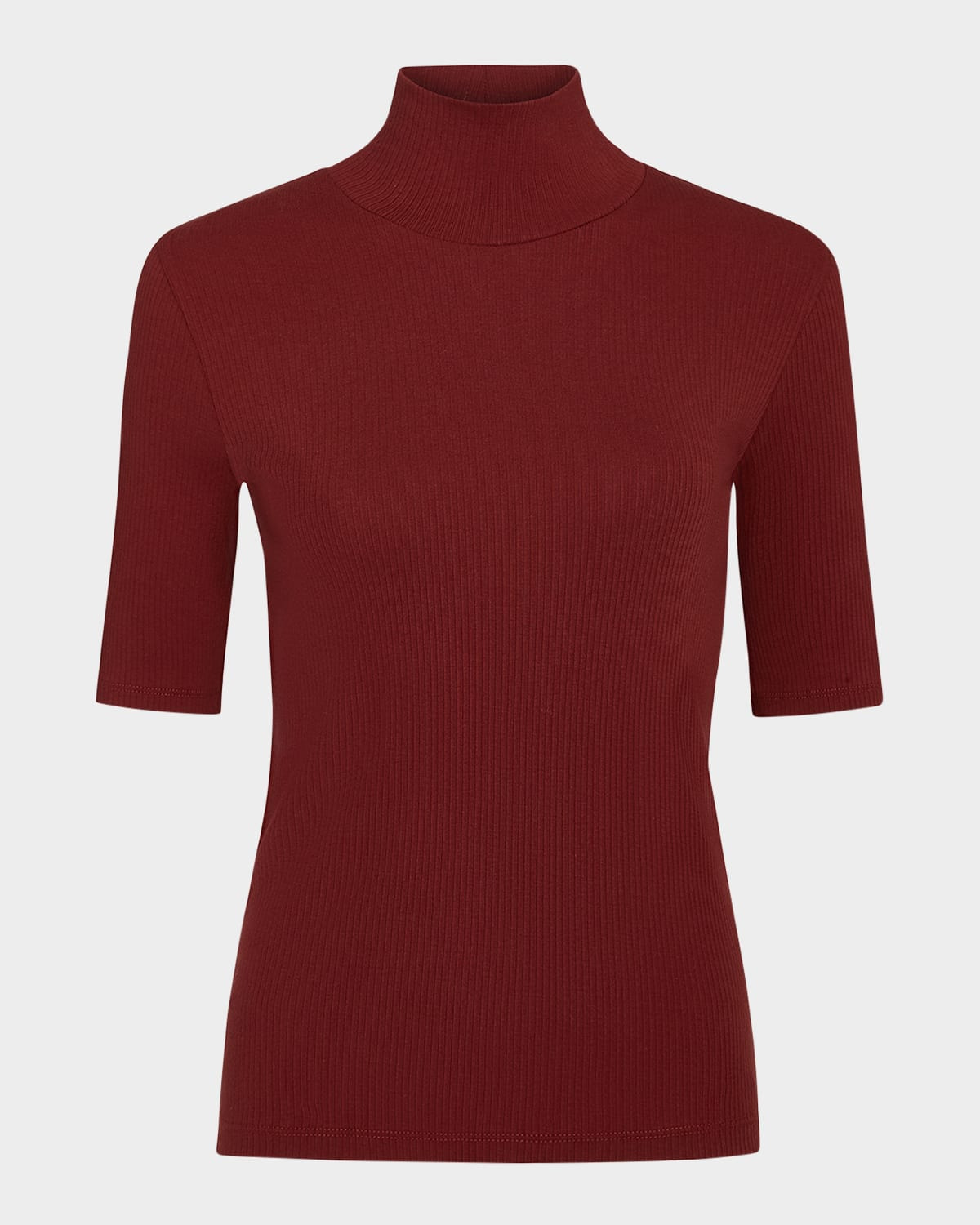 Ribbed Elbow-Sleeve Turtleneck Top - 1