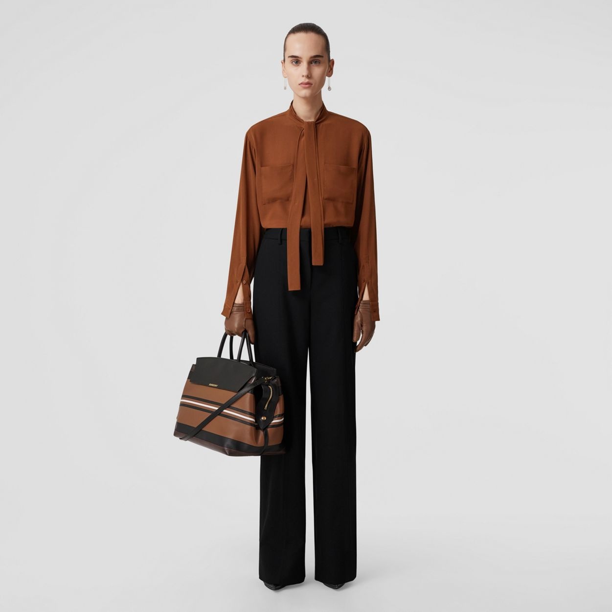 Stripe Detail Leather Large Catherine Bag - 5