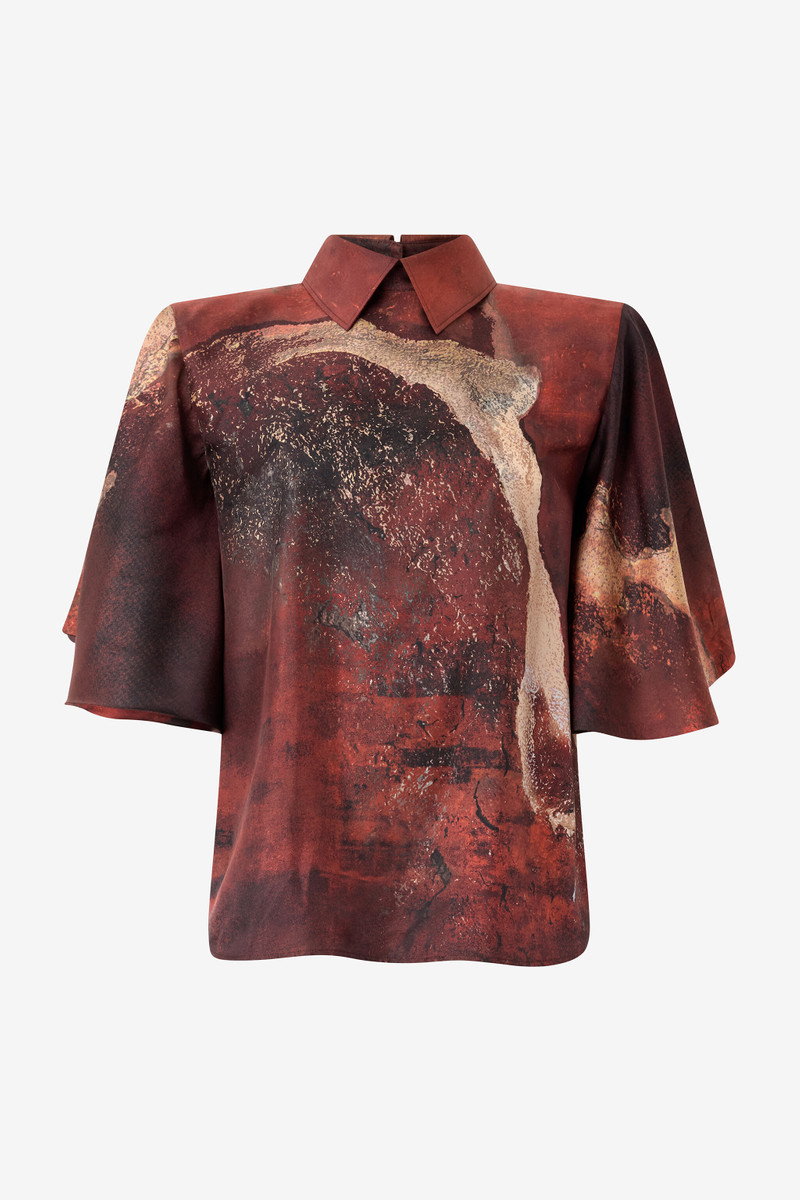 Red Silk Shirt With Marble Print 1