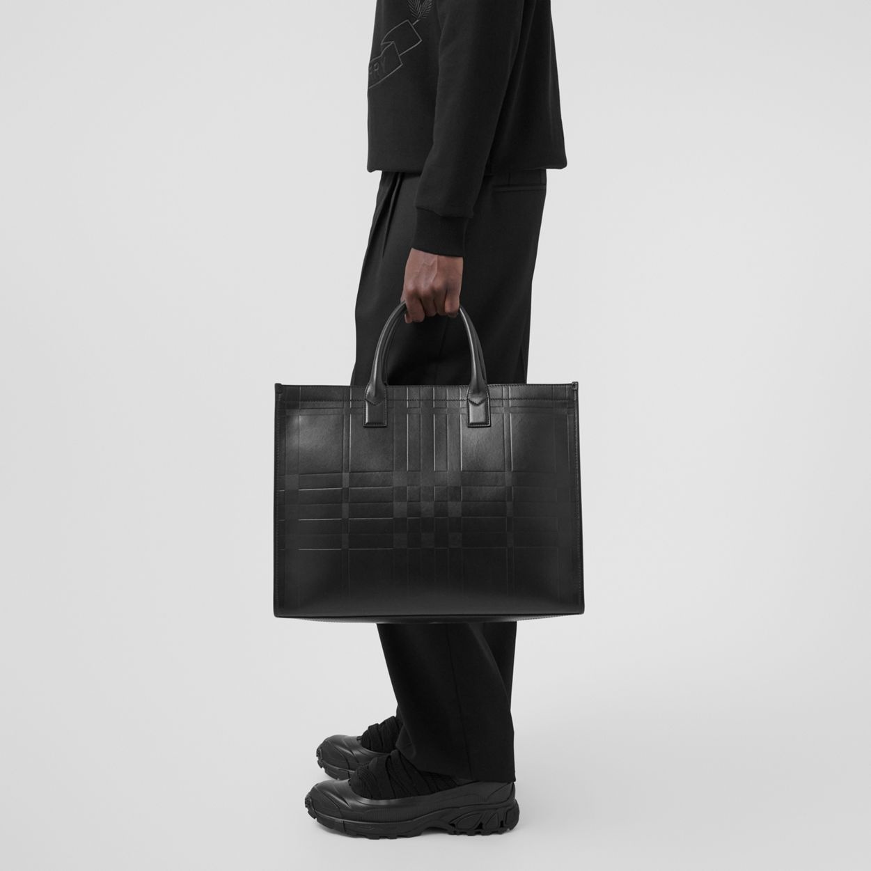 Embossed Check Leather Tote - 3