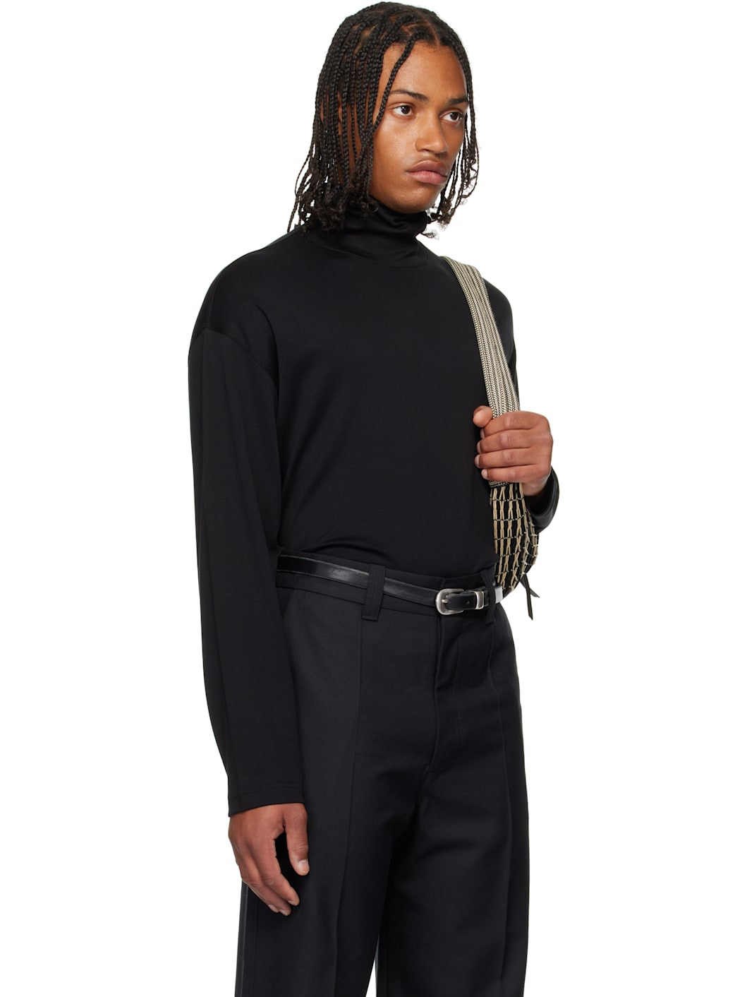 Black Relaxed Mock Neck T-shirt - 2
