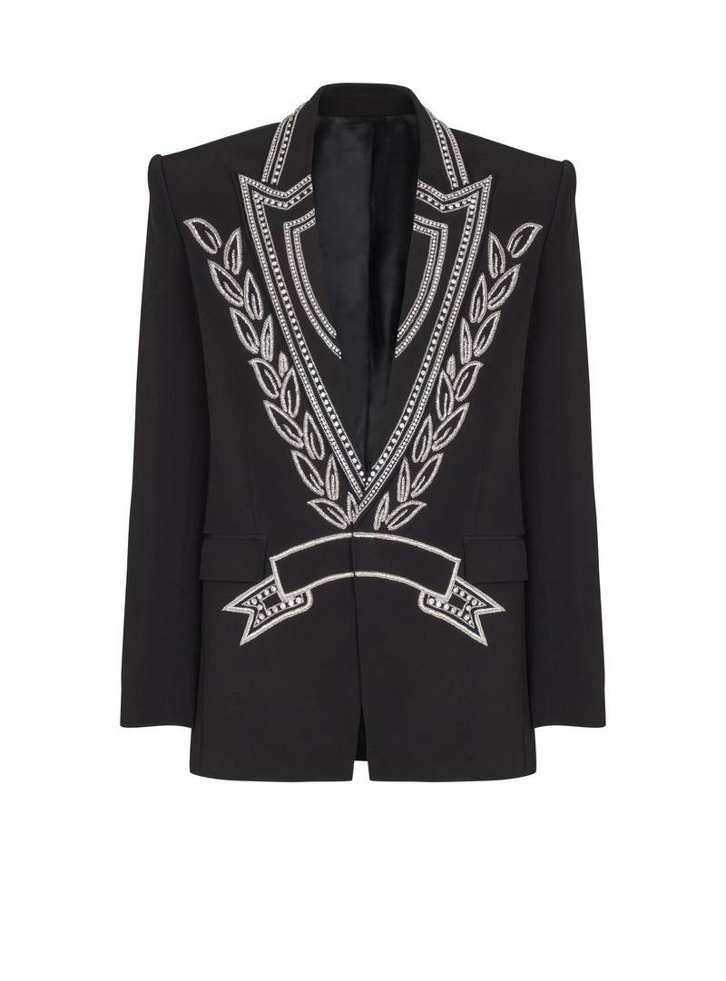 Crepe 1-button jacket with crystals 1