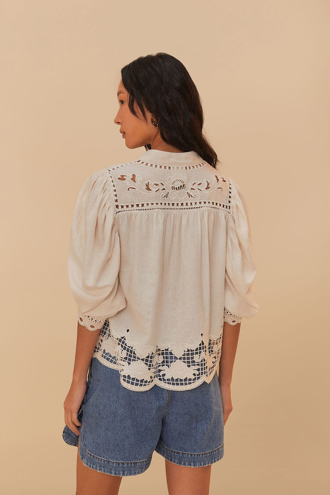 Off-White Romantic Richelieu Lenzing™ Ecovero™ Euroflax™ Blouse - 3