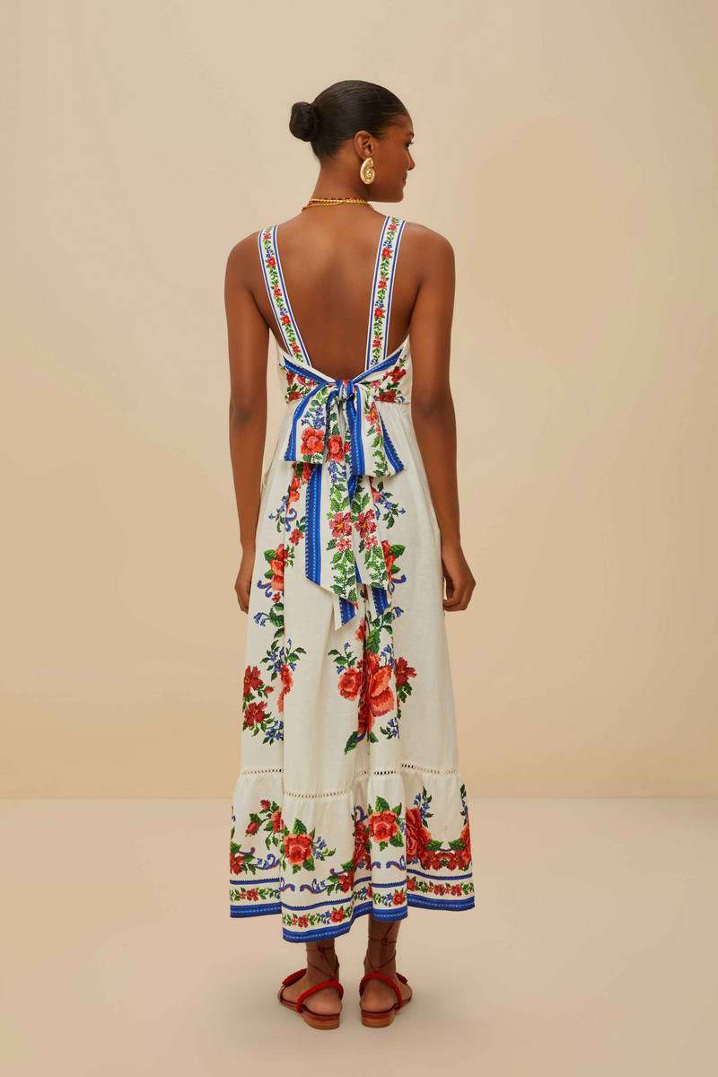 Off-White Flower Tapestry Lenzing™ Ecovero™ Euroflax™ Maxi Dress 4