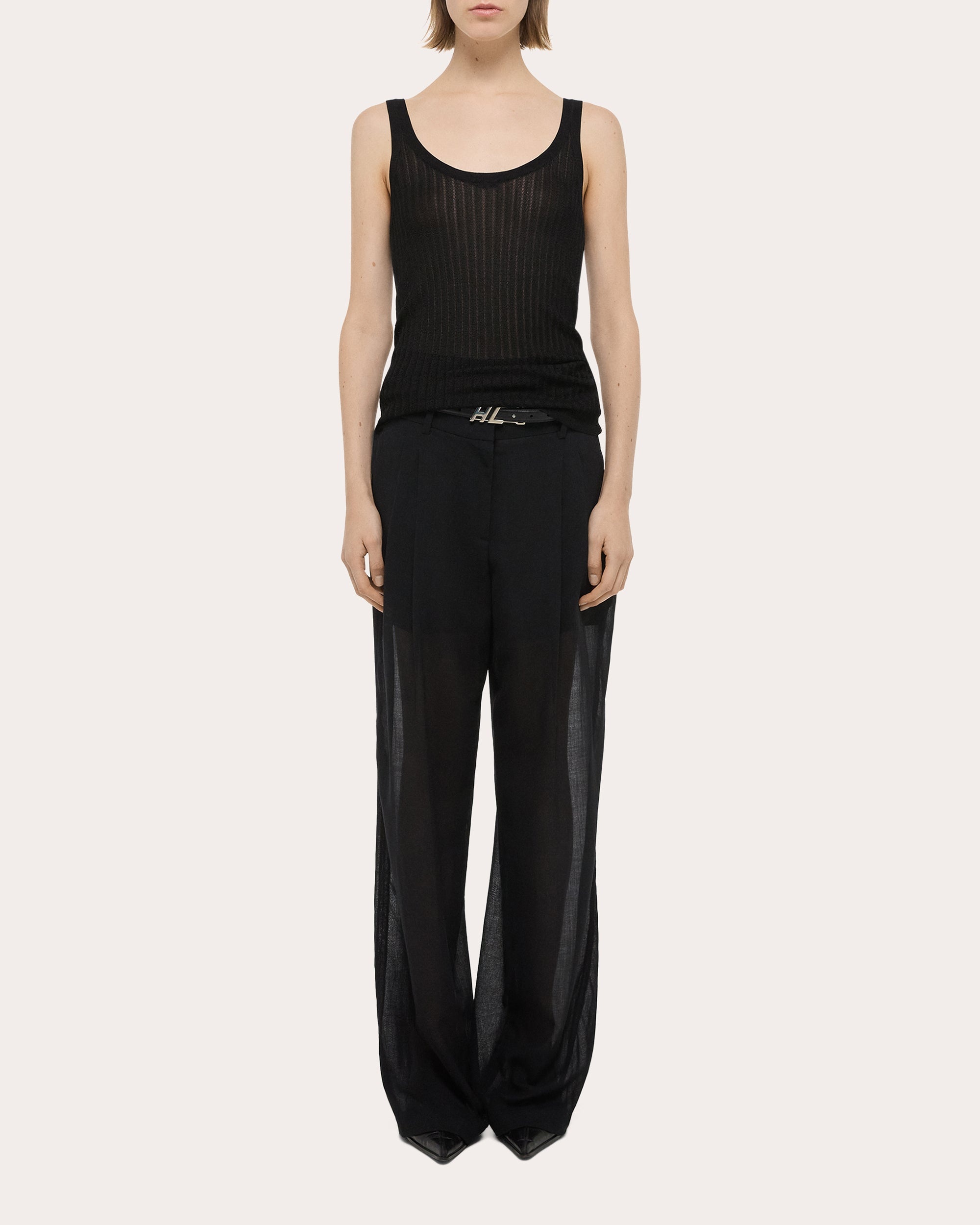 Sheer Pointelle Rib Knit Tank Top - 5