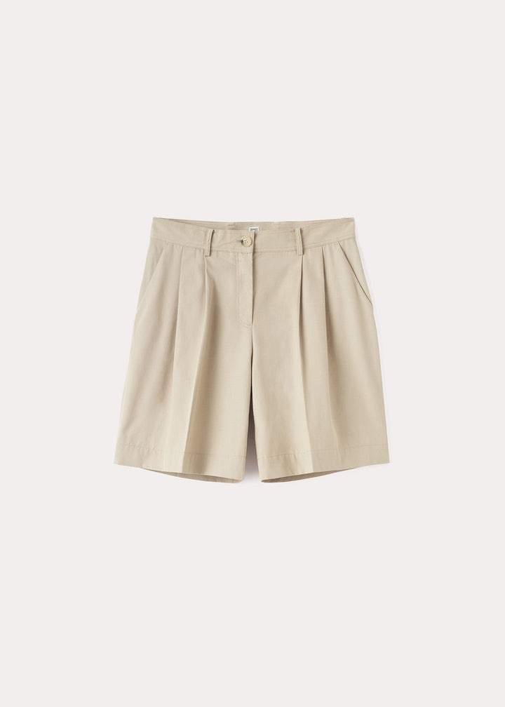 Pleated cotton-twill shorts overcast beige - 1