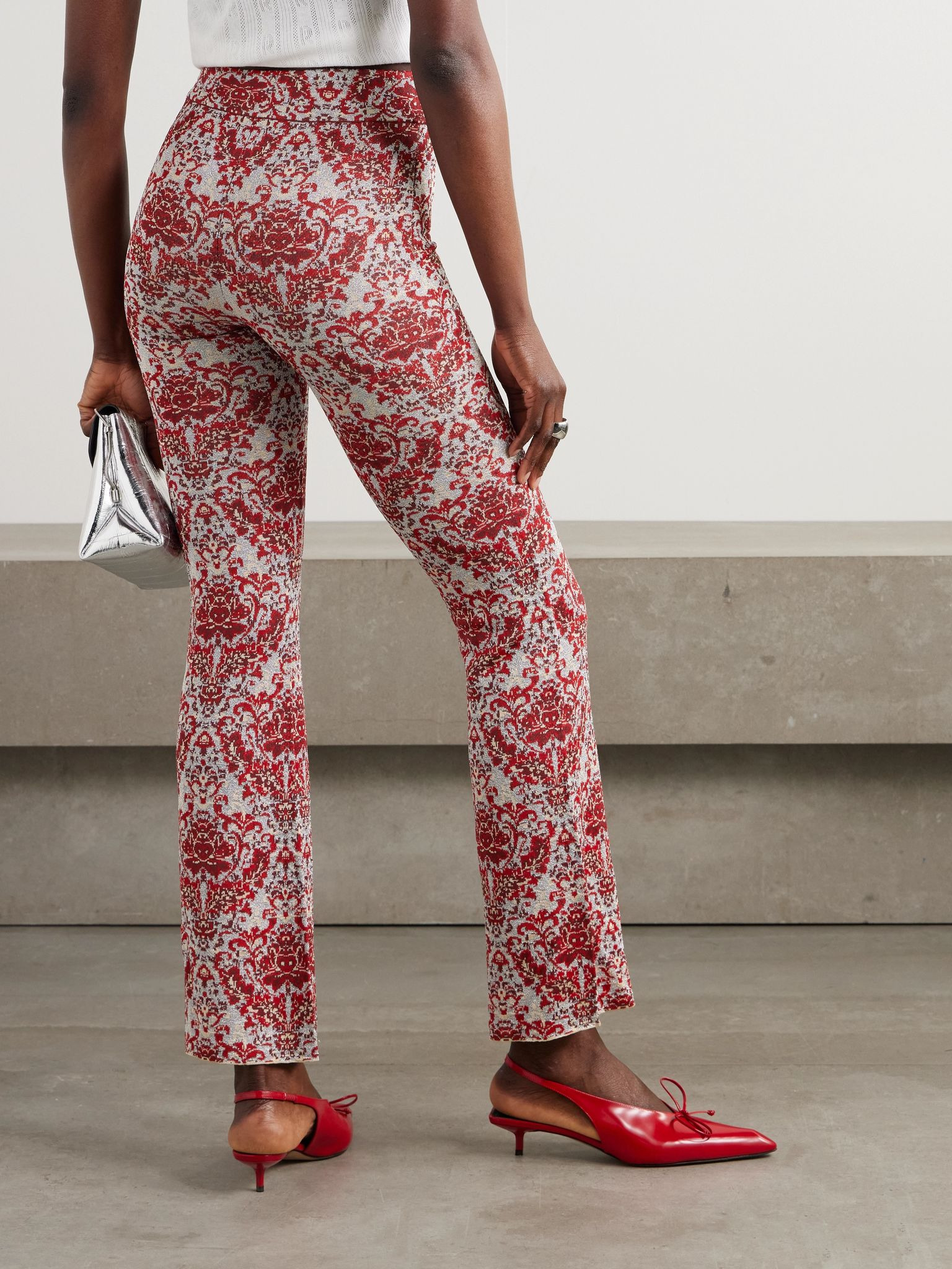 Metallic jacquard-knit flared pants Red - 3