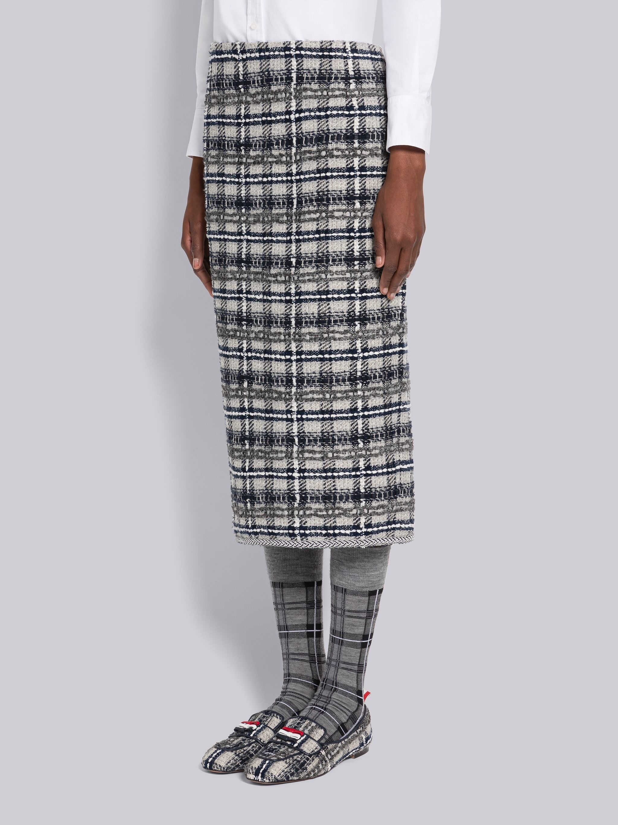 Tartan Ribbon Tweed Low Rise Pencil Skirt - 2