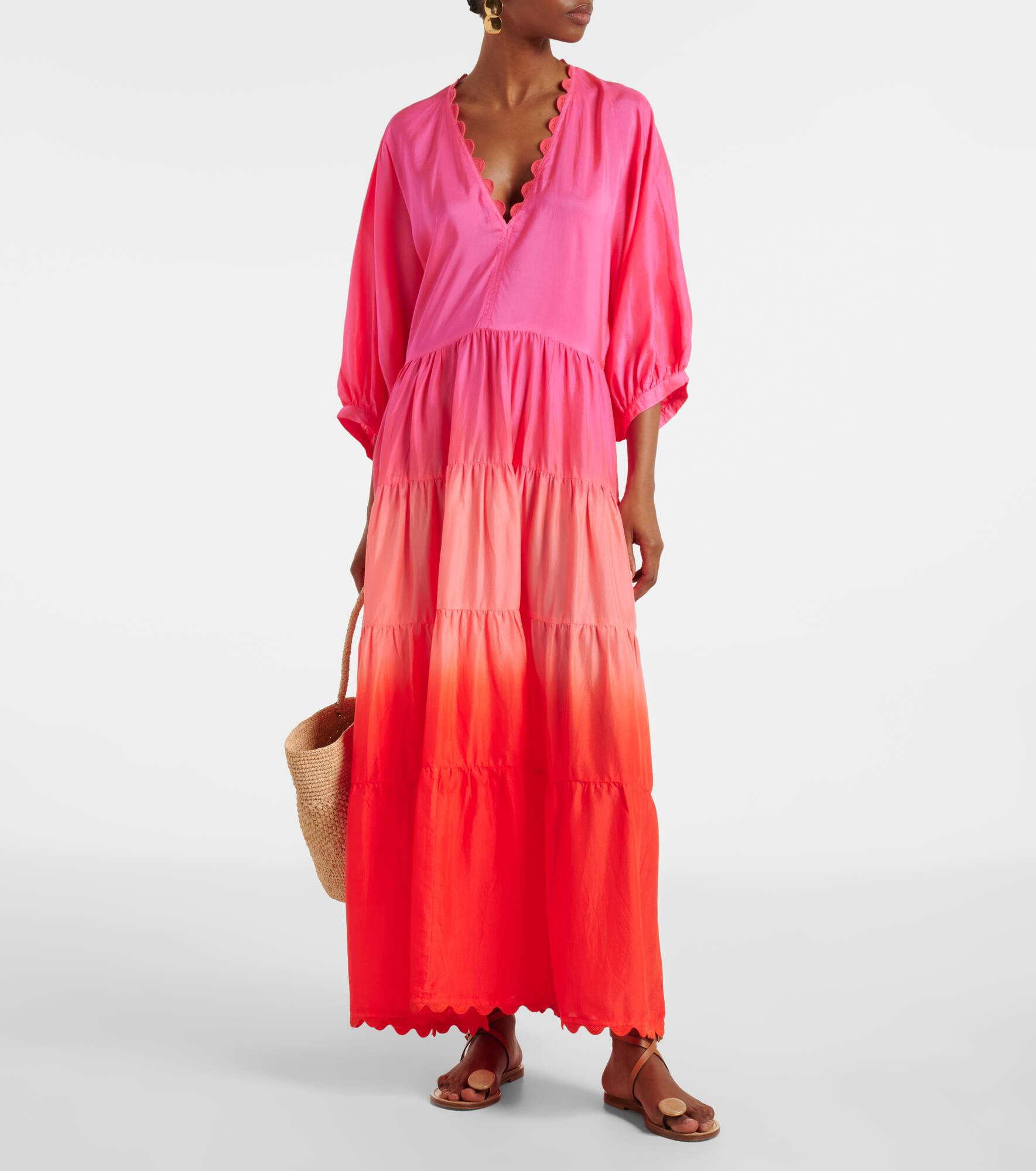 Scalloped tiered silk maxi dress - 2