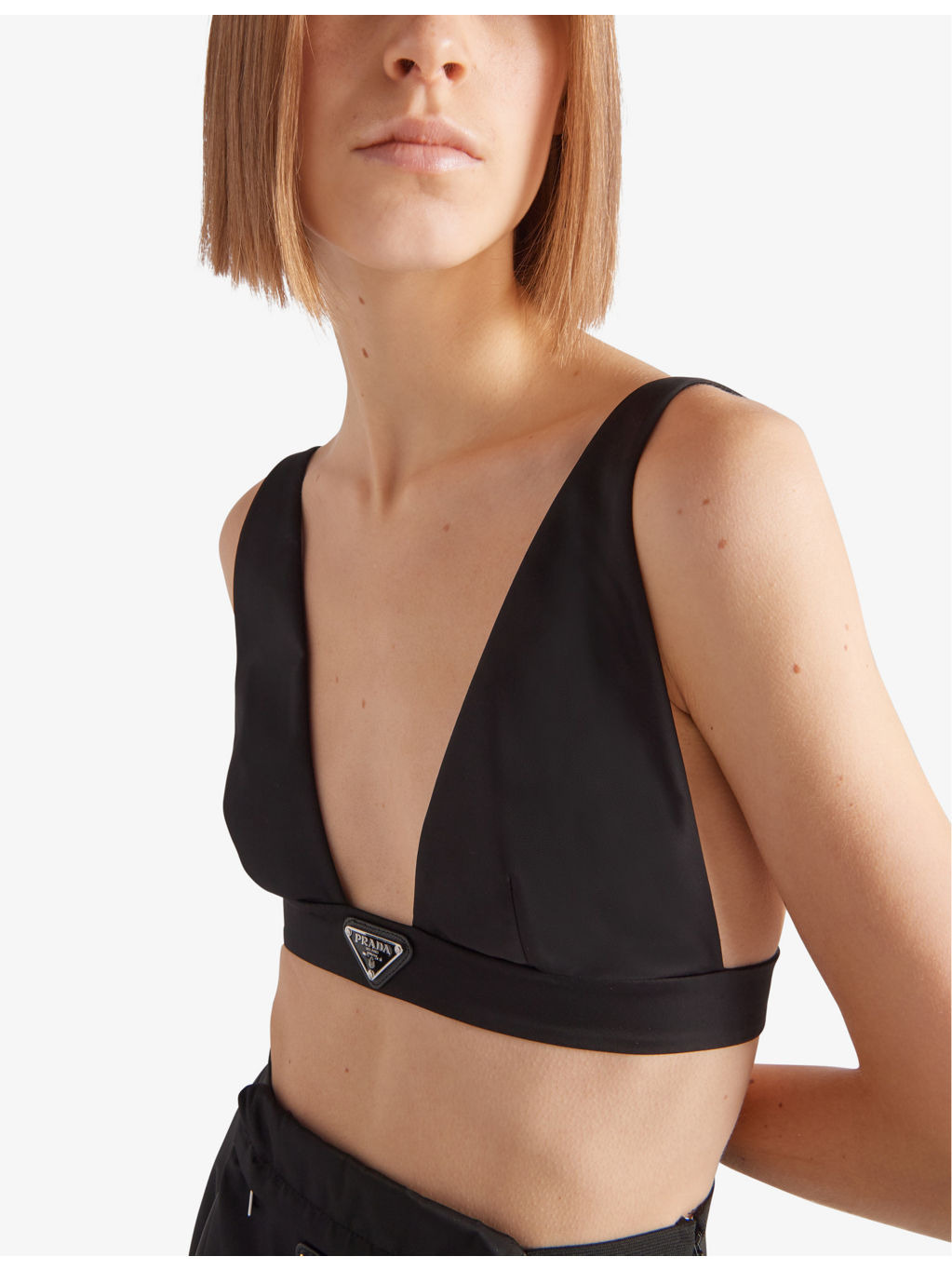 Re-Nylon logo-badge cropped recycled-nylon top - 3
