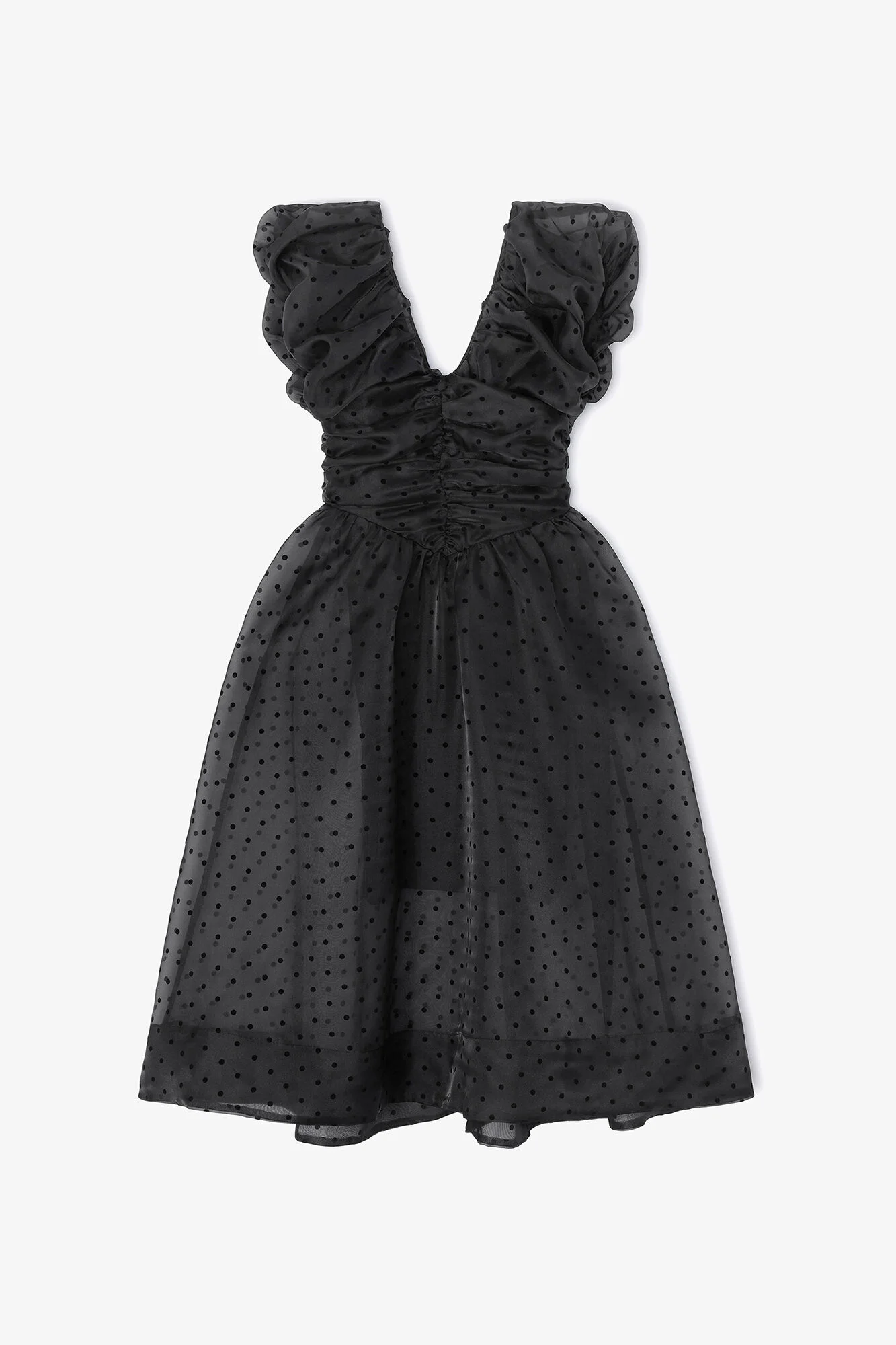 BLACK ORGANZA RUCHED DRESS - 1