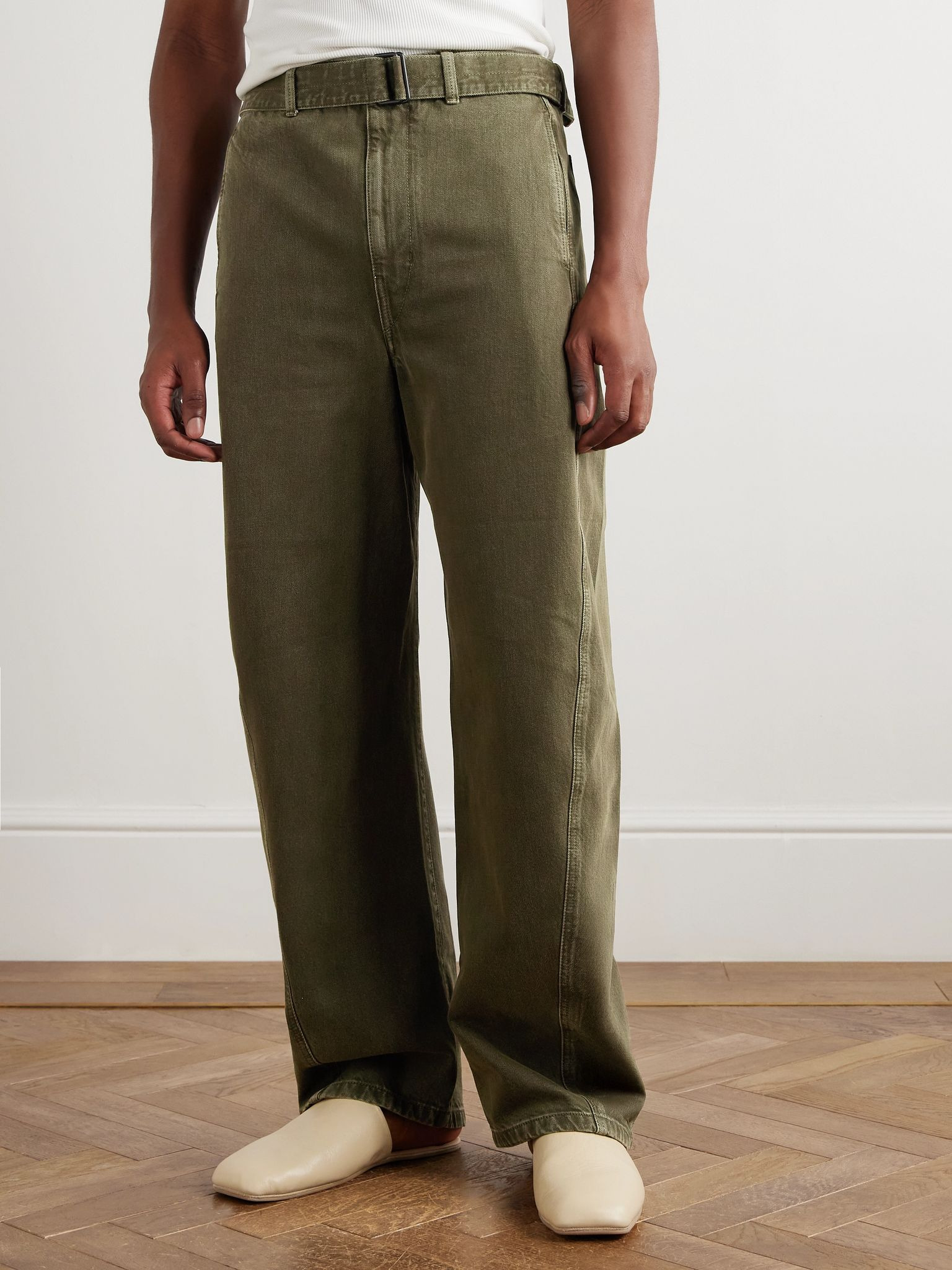 Twisted Wide-Leg Belted Jeans Green - 3