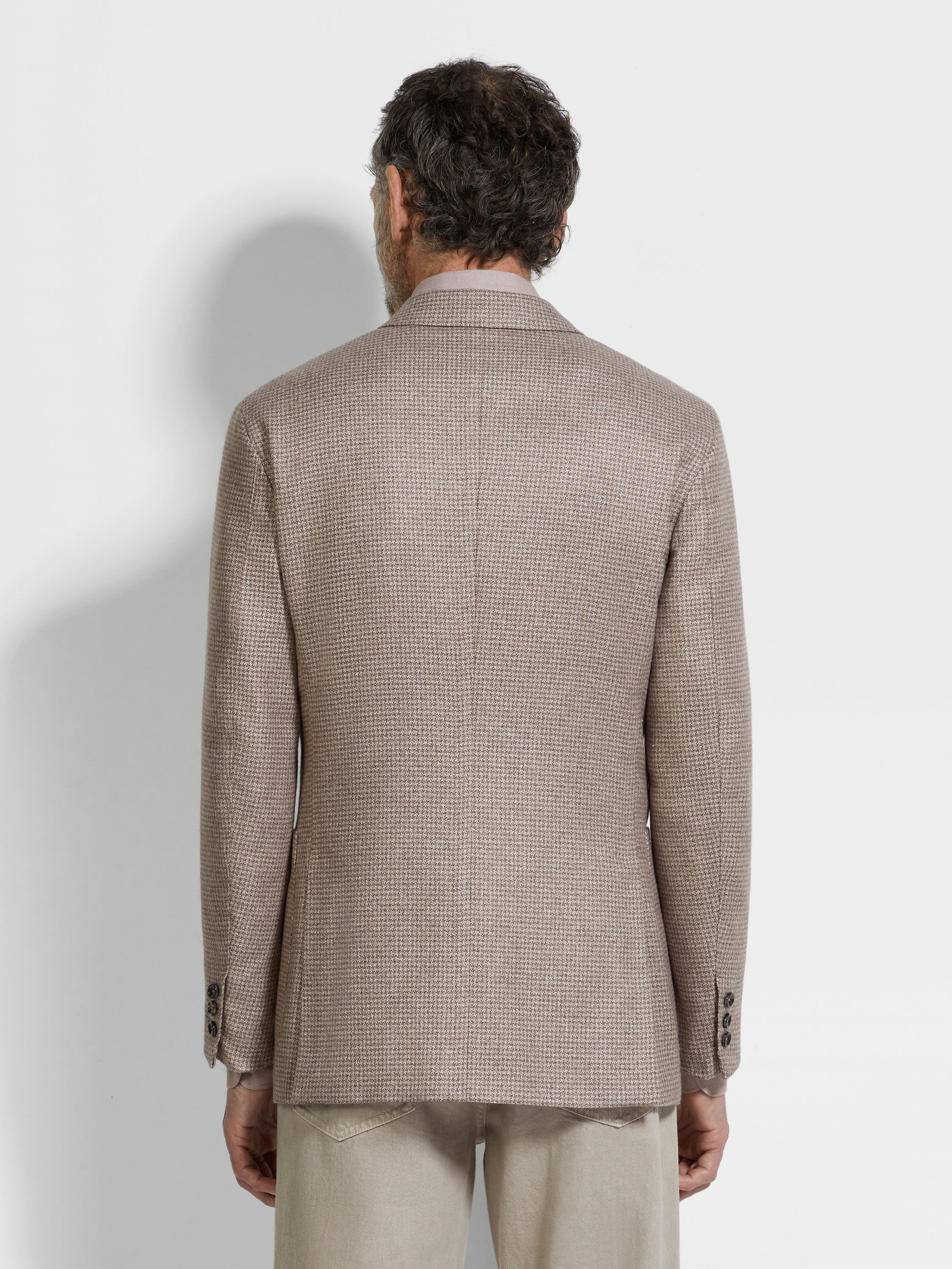 LIGHT BEIGE AND LIGHT TAUPE SILK AND CASHMERE JACKET - 5