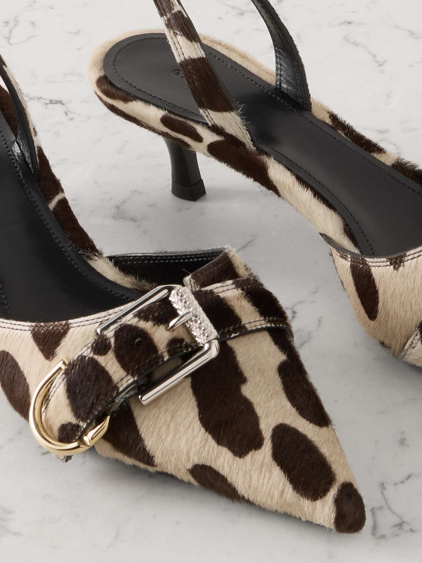 Voyou buckled printed calf hair slingback pumps Beige - 4