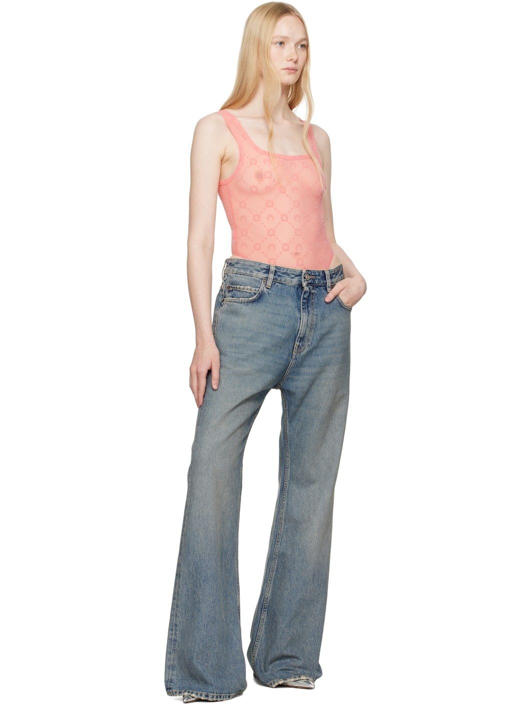 SSENSE Exclusive Pink Recycled Mesh Flock Bodysuit - 5
