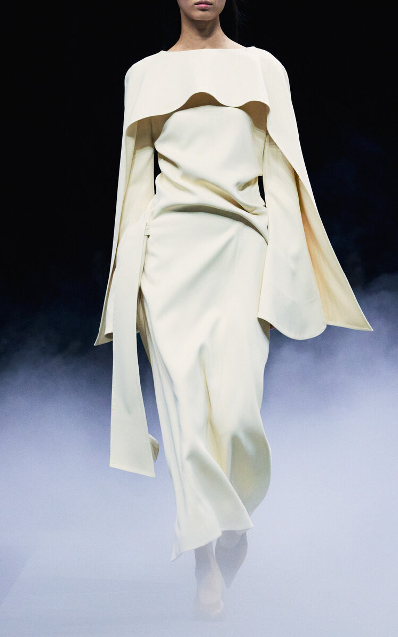 KHAITE Yon Crepe Satin Midi Dress white outlook