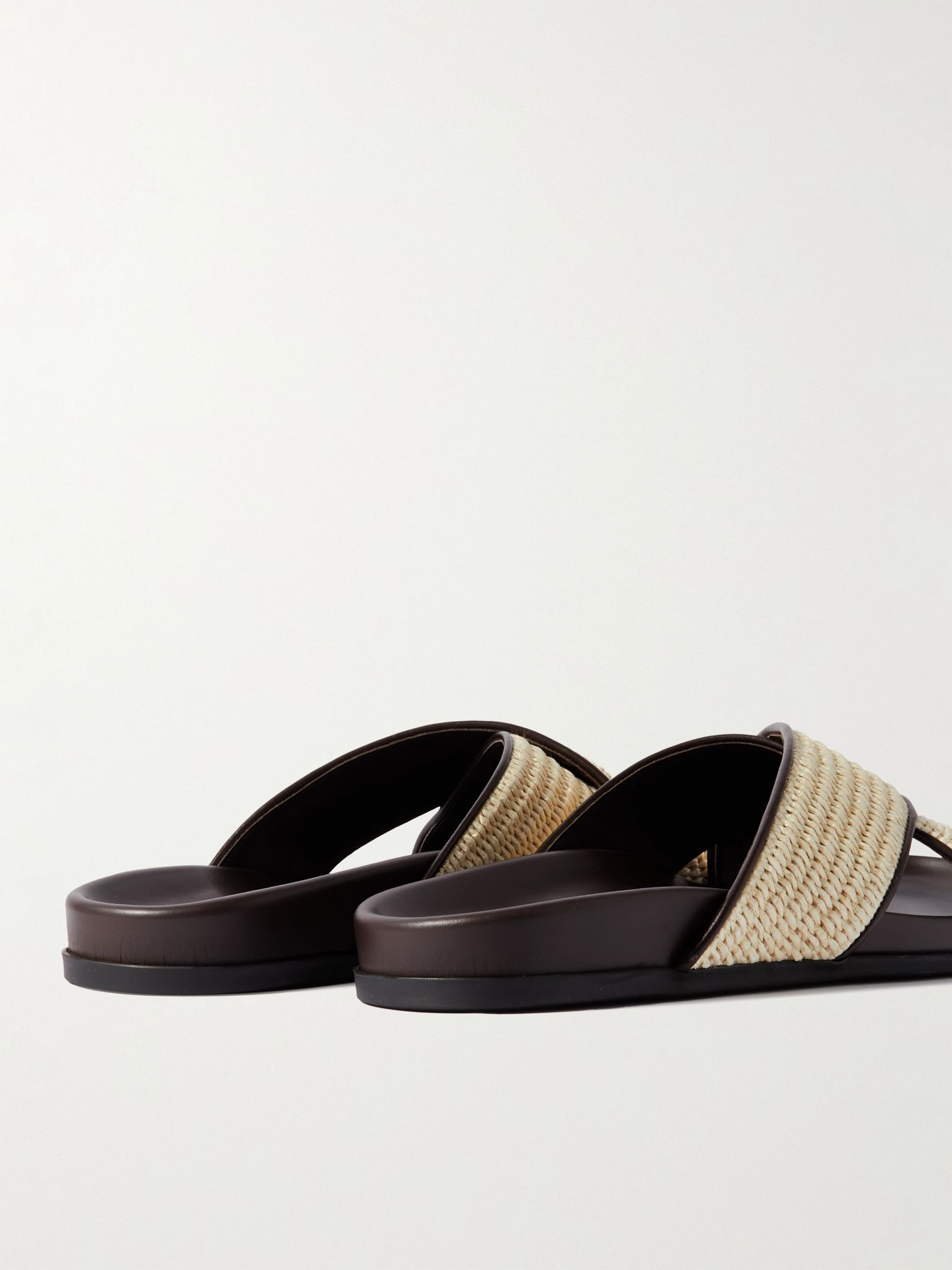 Chiltern Leather-Trimmed Raffia Sandals Beige - 5