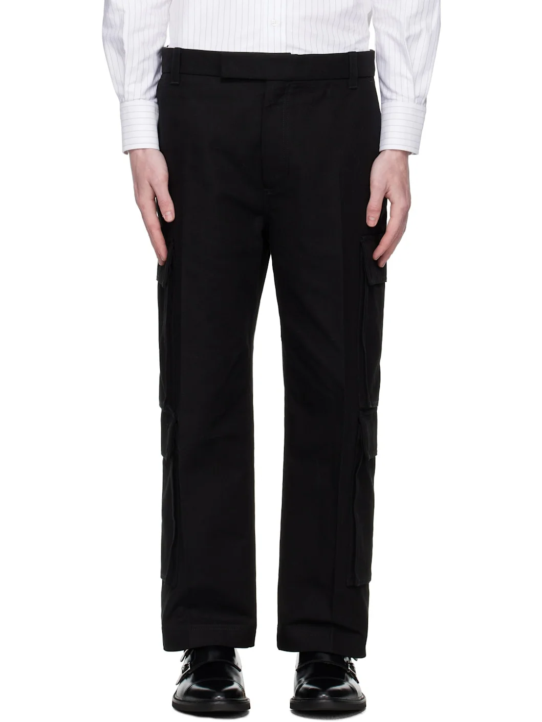 Black Washed Cotton Utility Chino Cargo Pants - 1