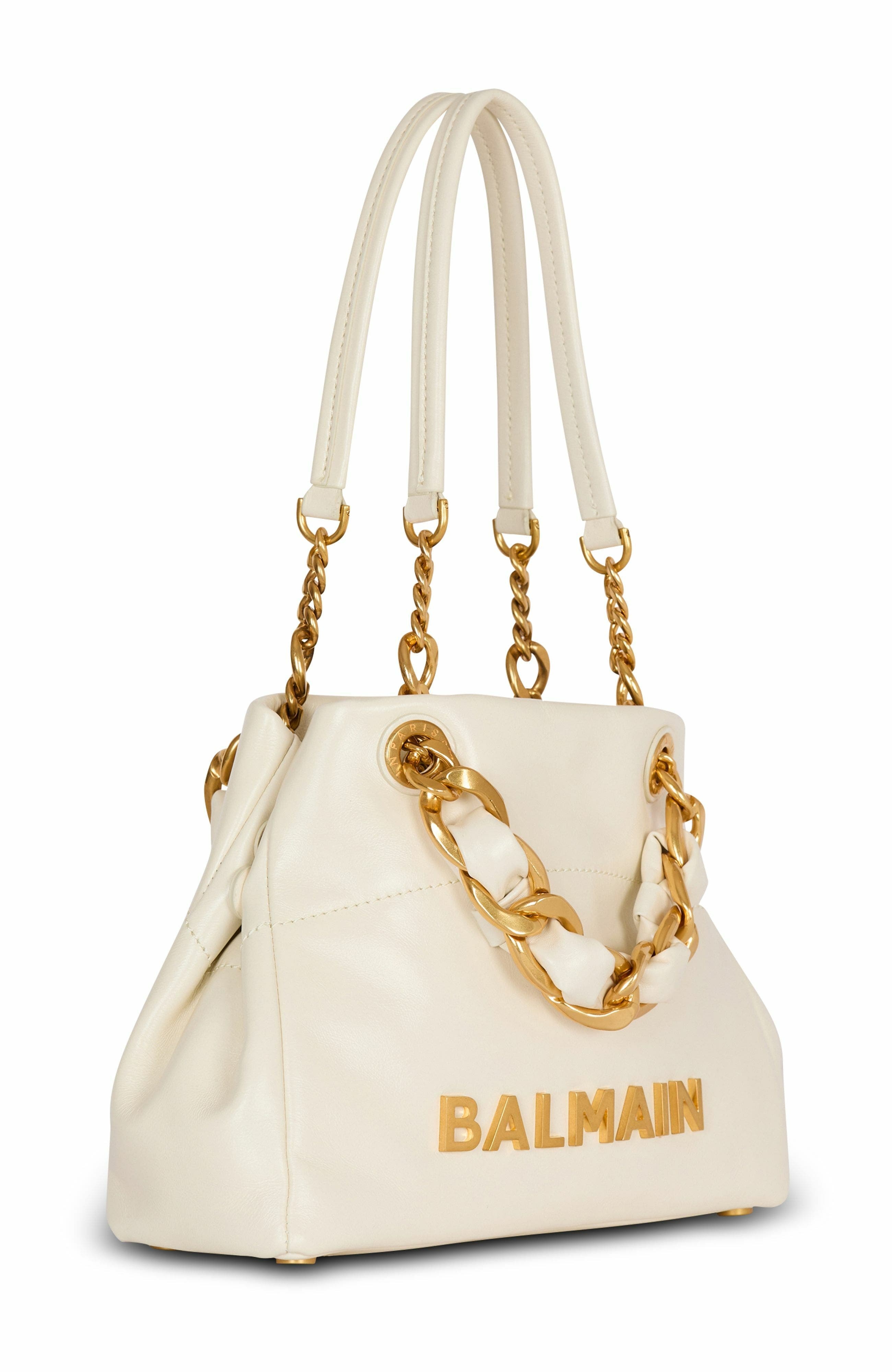 Balmain 1945 Soft Small crinkled leather tote bag in White at Nordstrom - 4