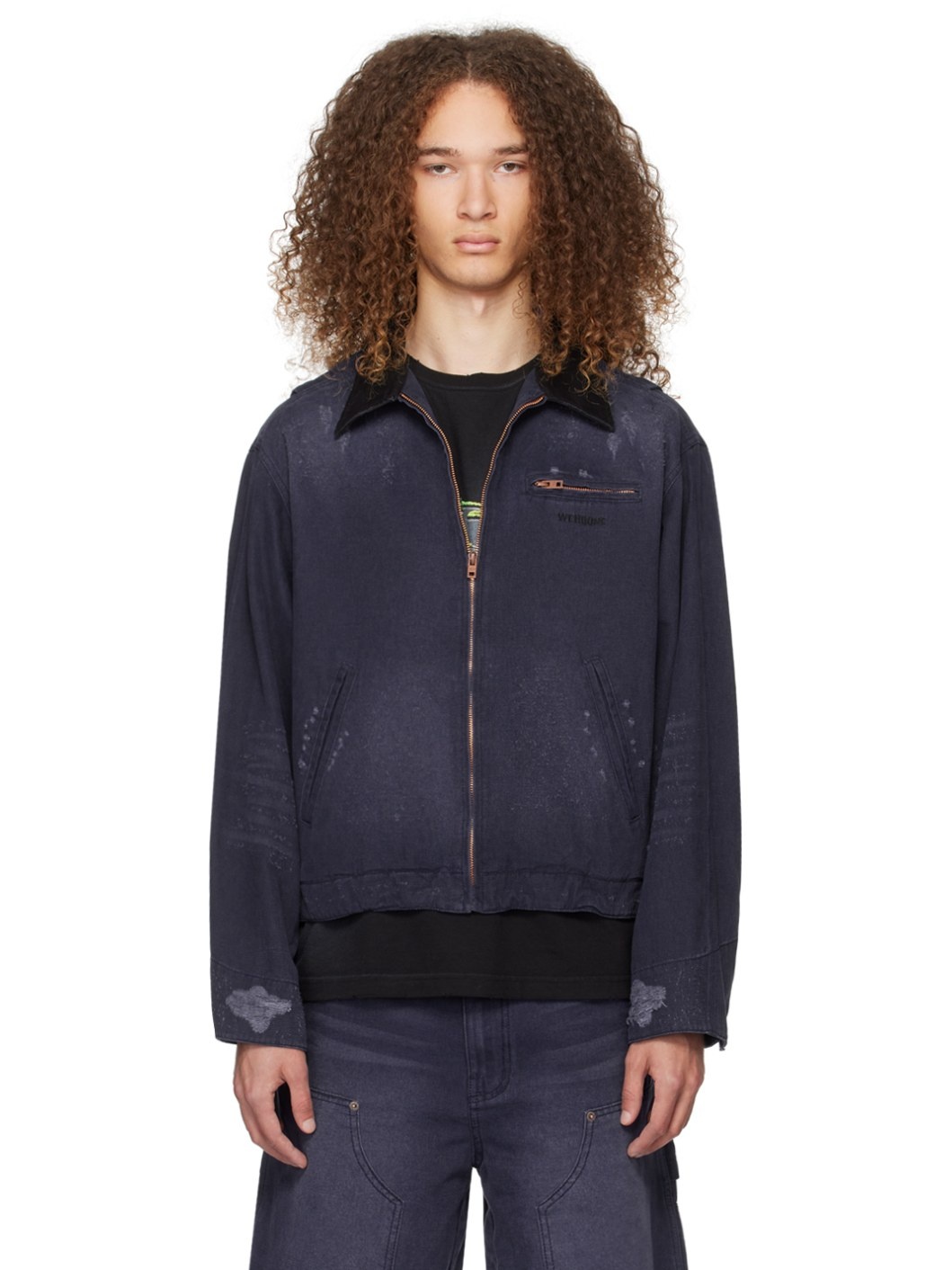 Navy Distressed Denim Jacket - 1