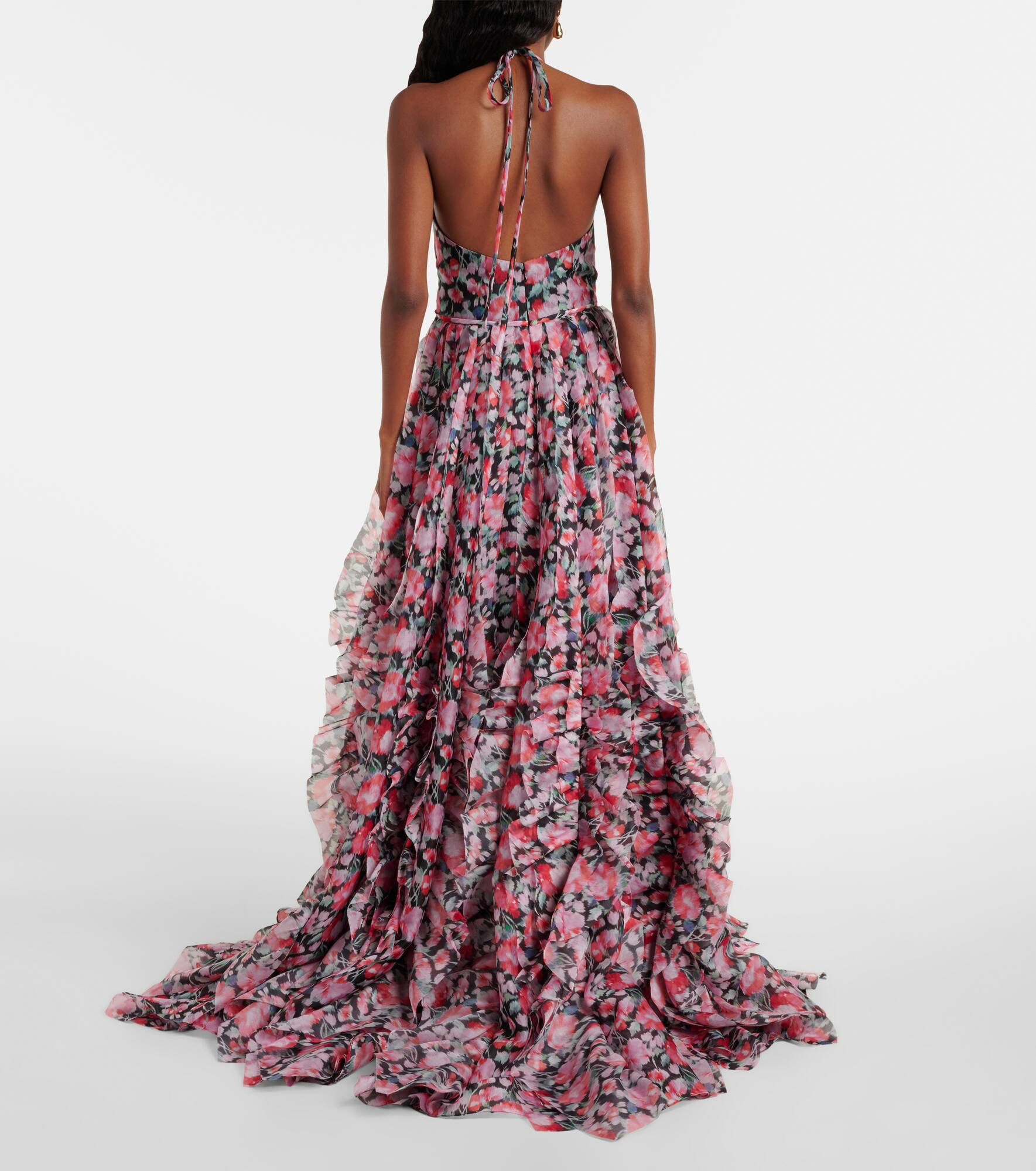Floral halterneck ruffled gown - 3