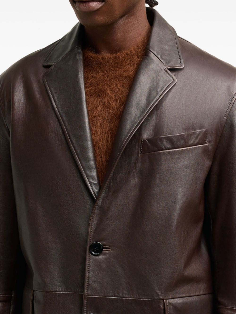 single-breasted leather blazer - 6