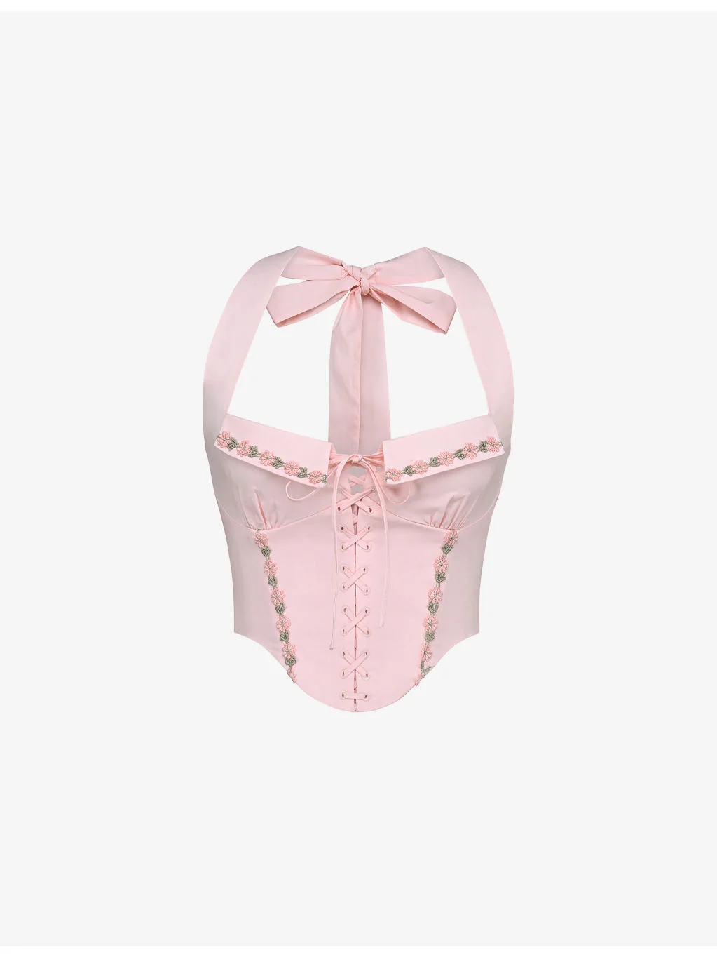 Demi Floral-Embroidered Stretch-Cotton Corset Top - 1