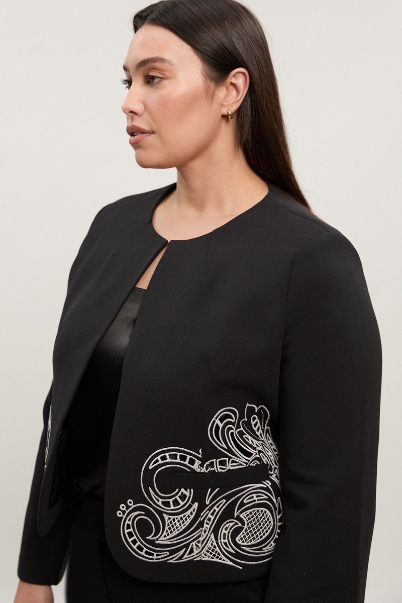 KAREN MILLEN Plus Size Tailored Cutwork Detail Collarless Jacket outlook