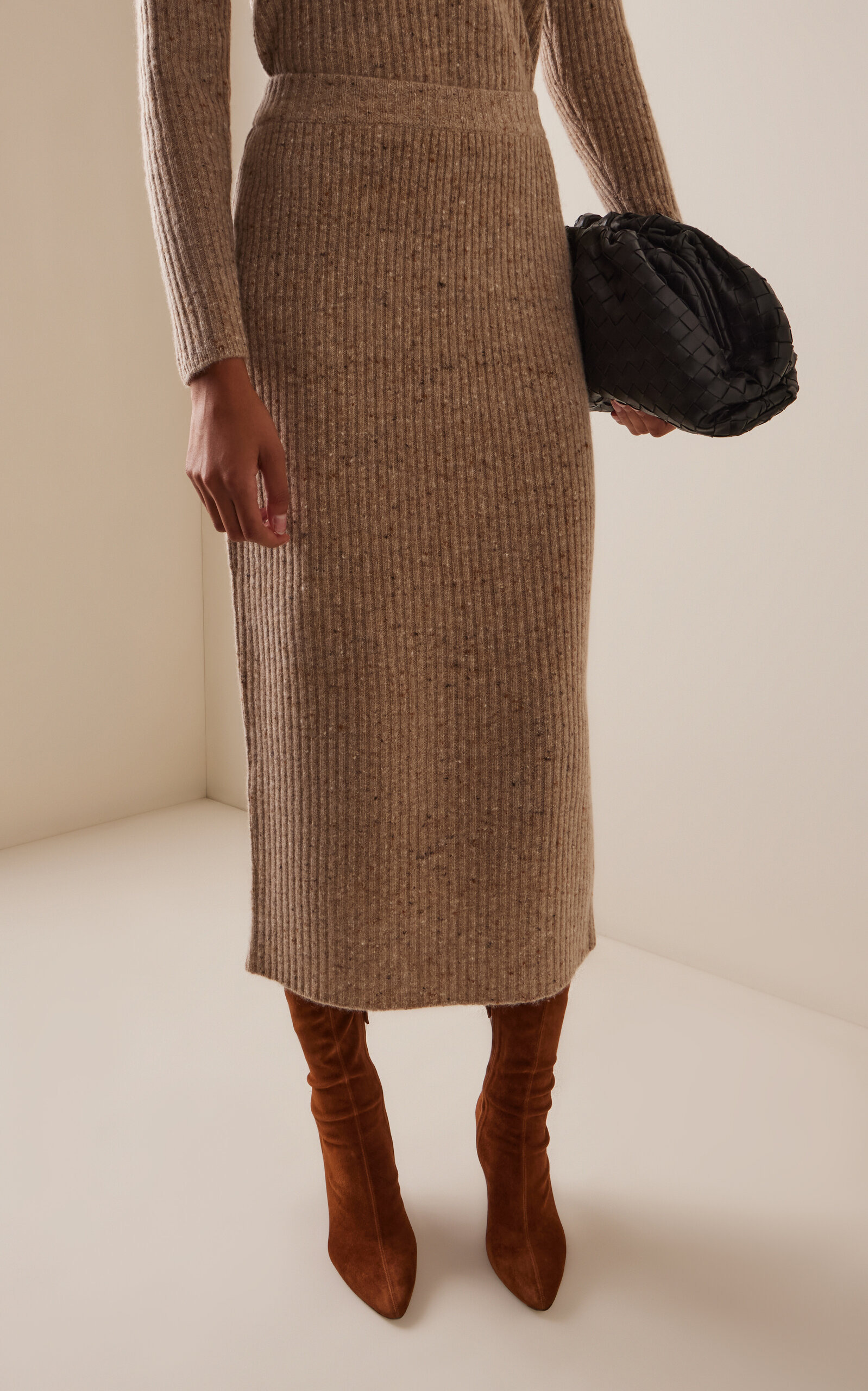 Midi Knit Wool-Cashmere Skirt taupe - 3