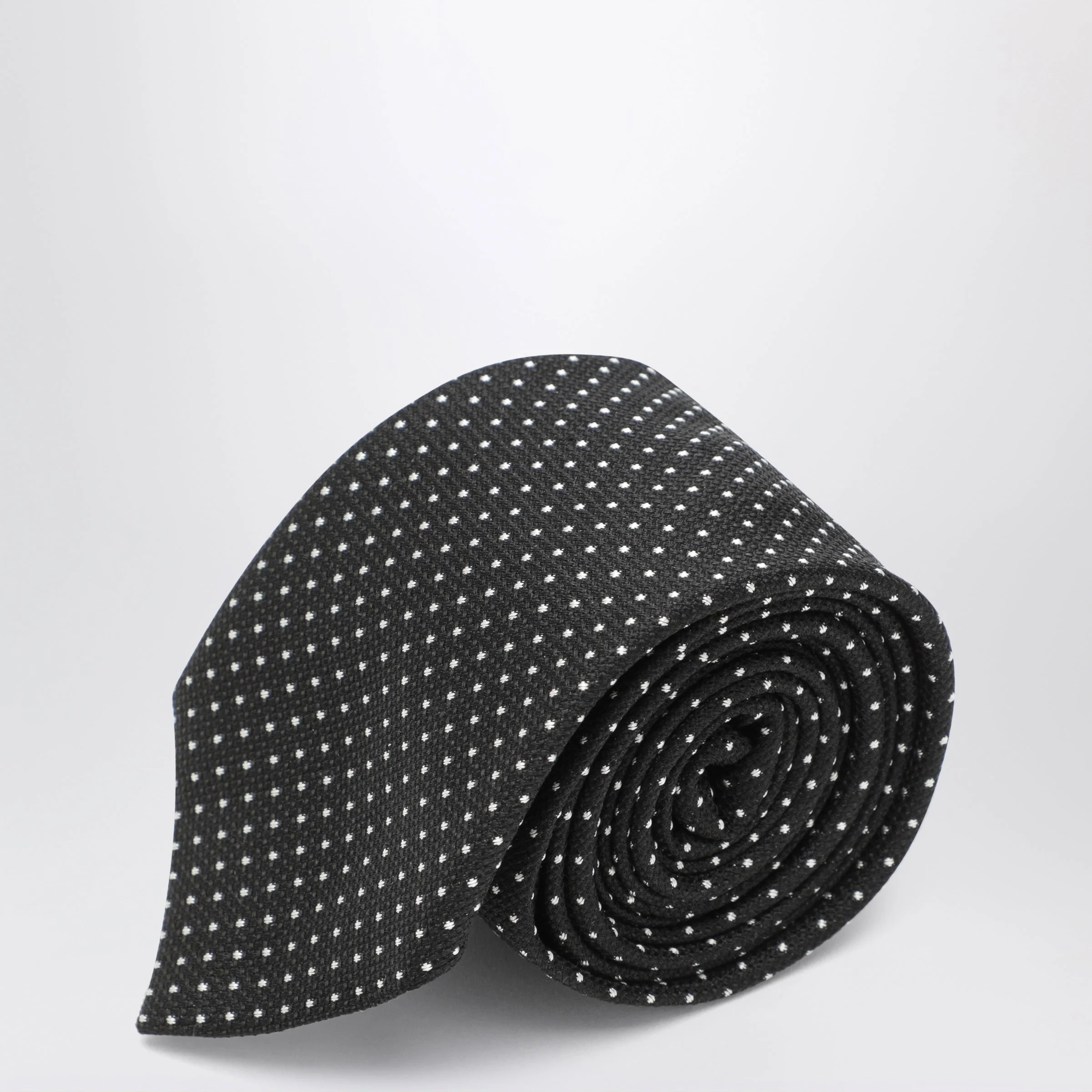 Black silk tie with micro-circle pattern - 1