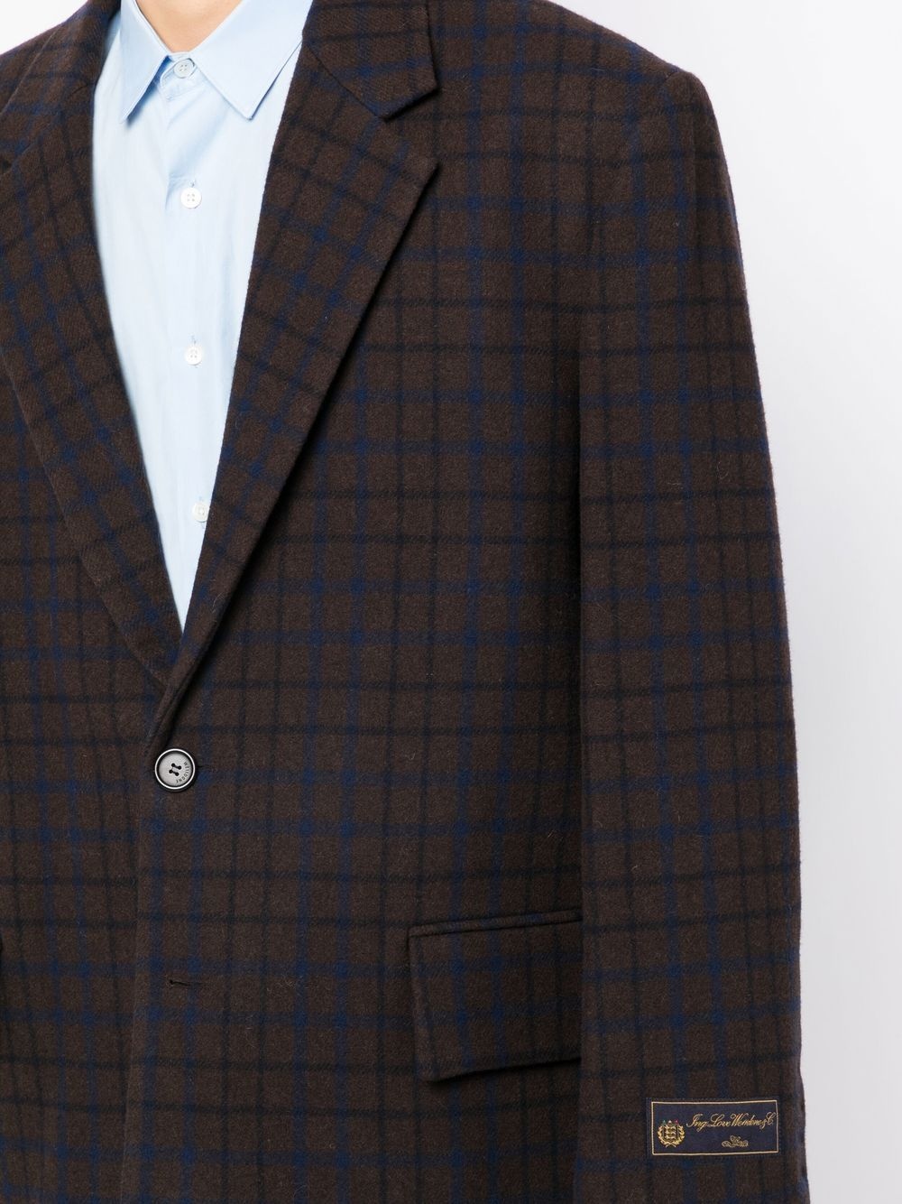 grid-pattern single-breasted blazer - 6