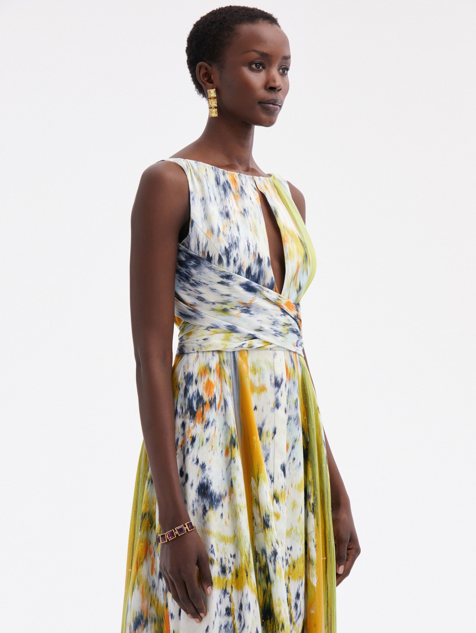 ABSTRACT BRUSHSTROKE COTTON RASO DRESS - 4