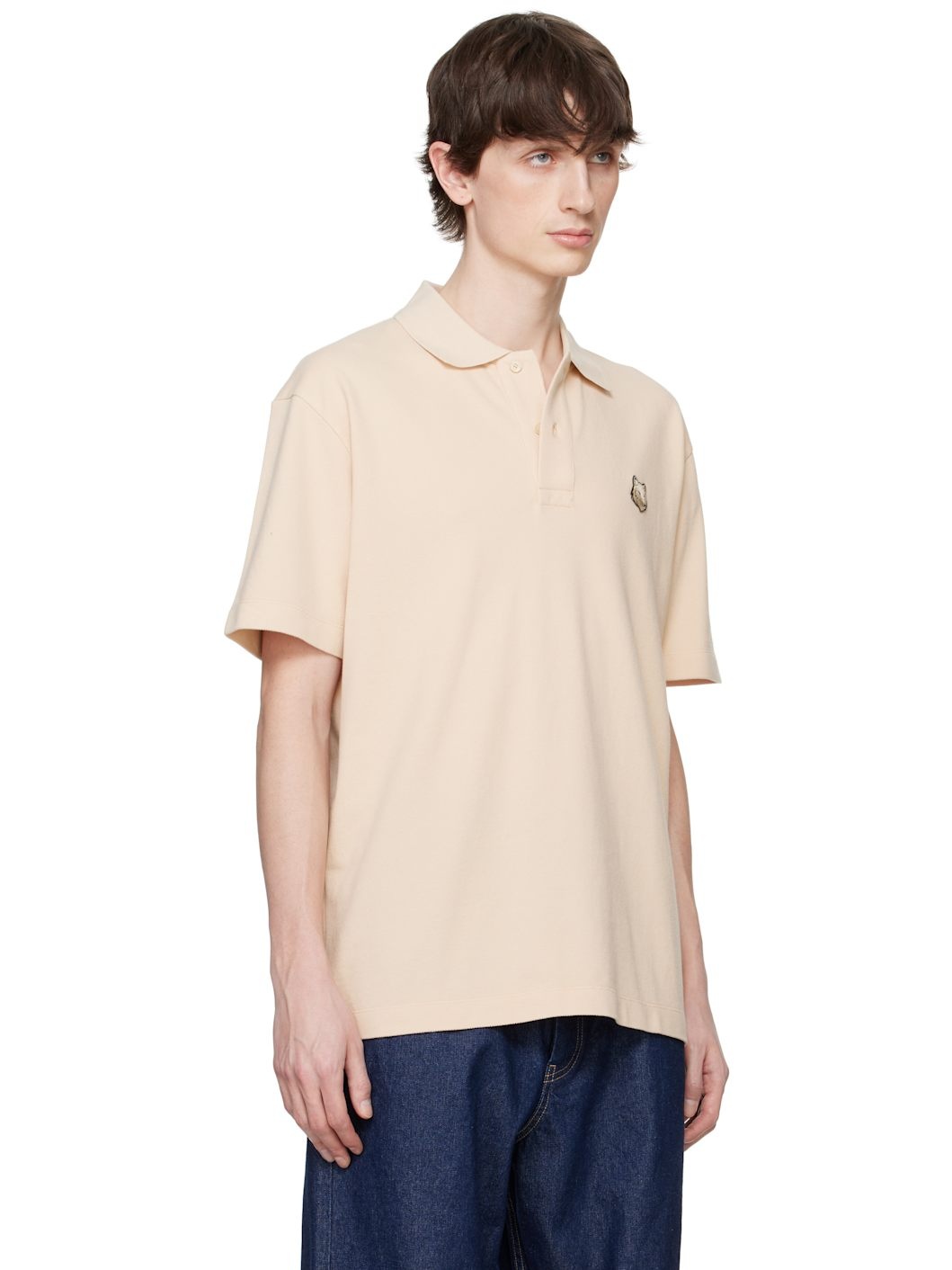 Beige Bold Fox Head Patch Comfort Polo - 2