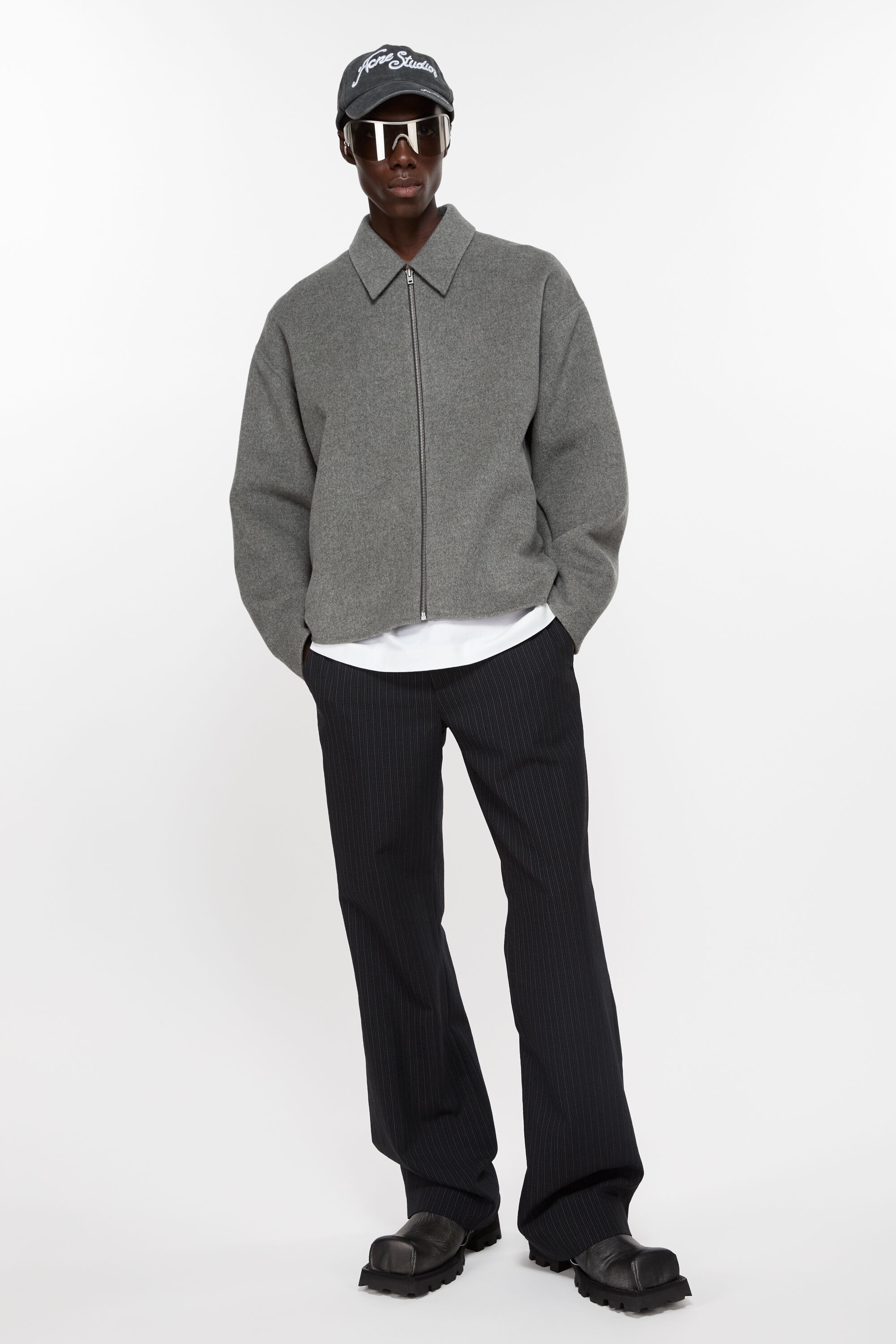 Wool zipper jacket - Grey Melange - 5