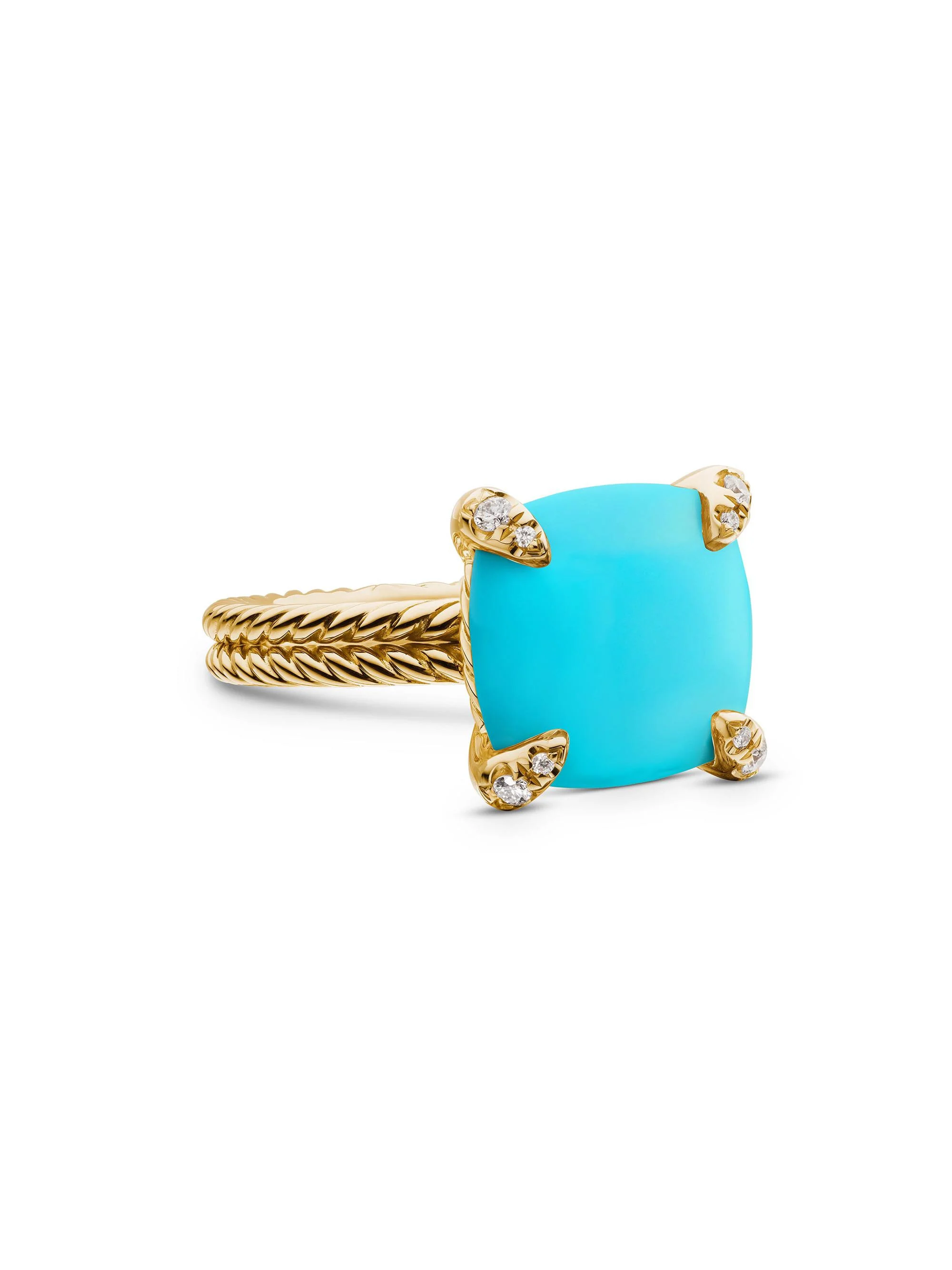 Women's Chatelaine Ring in 18K Yellow Gold with Pavé Diamonds - Turquoise - 1