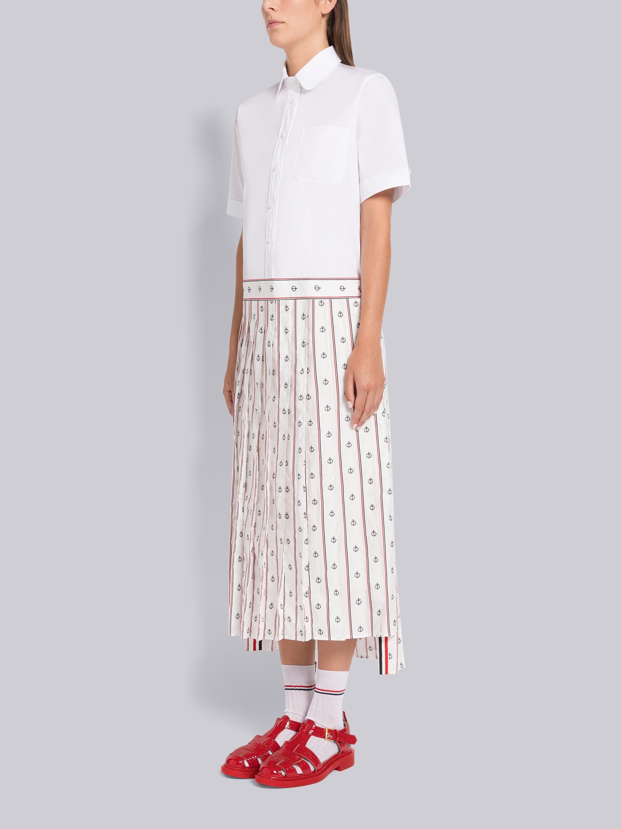 Anchor Print Poplin Pleated Bottom Shirtdress - 2
