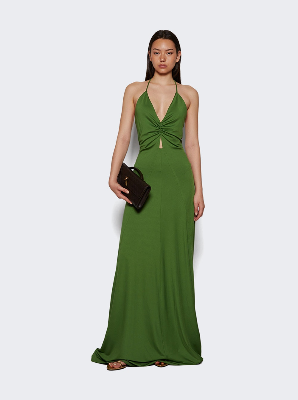 V Neck Ruched Cami Gown Algae - 5