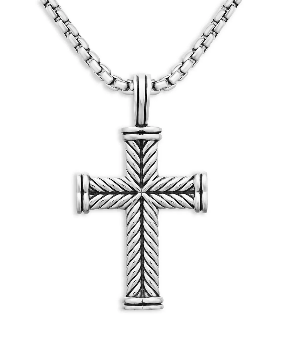 Men's Chevron Cross Pendant in Sterling Silver, 33.5mm - 1