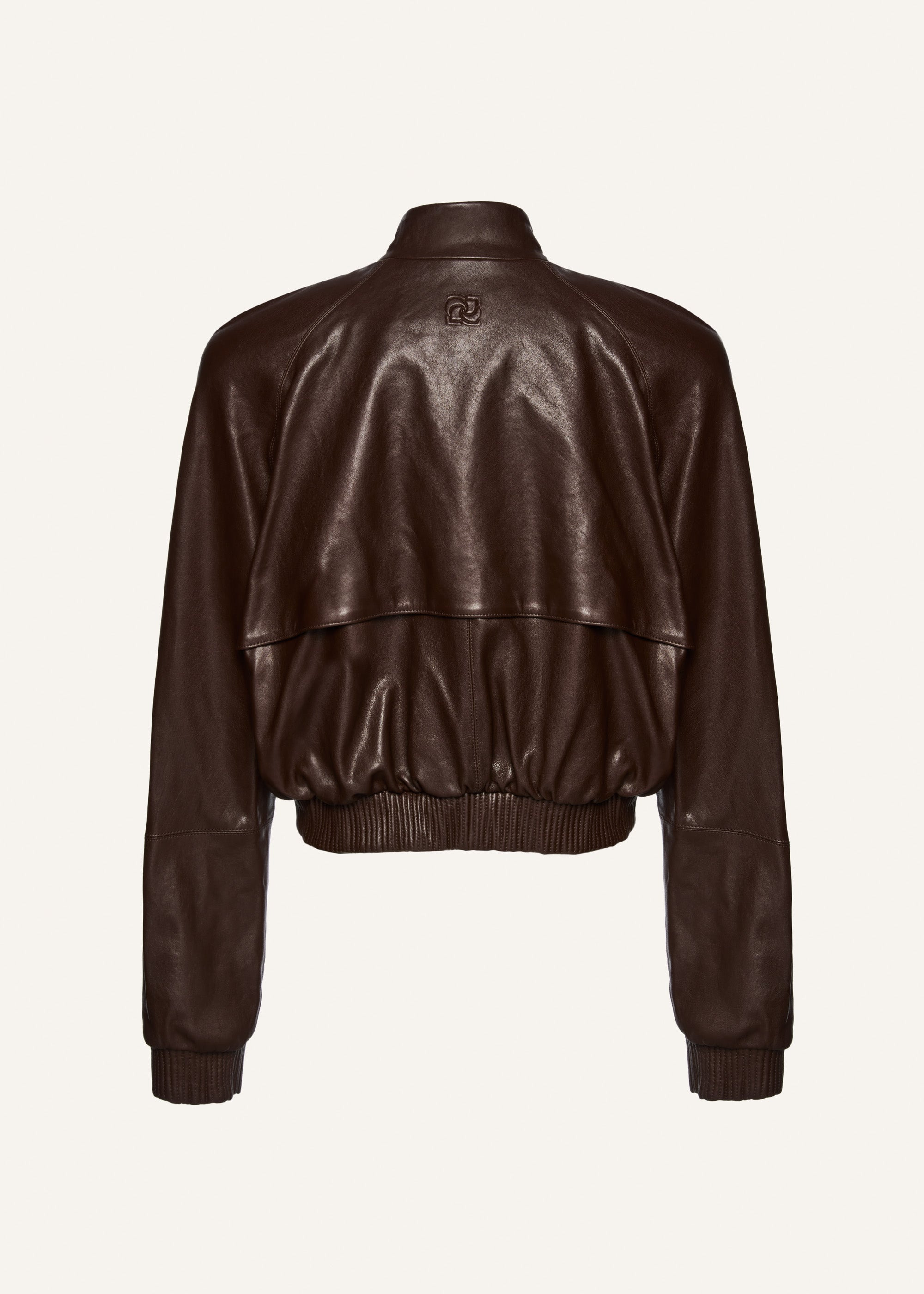 Cropped leather bomber jacket in brown - 2