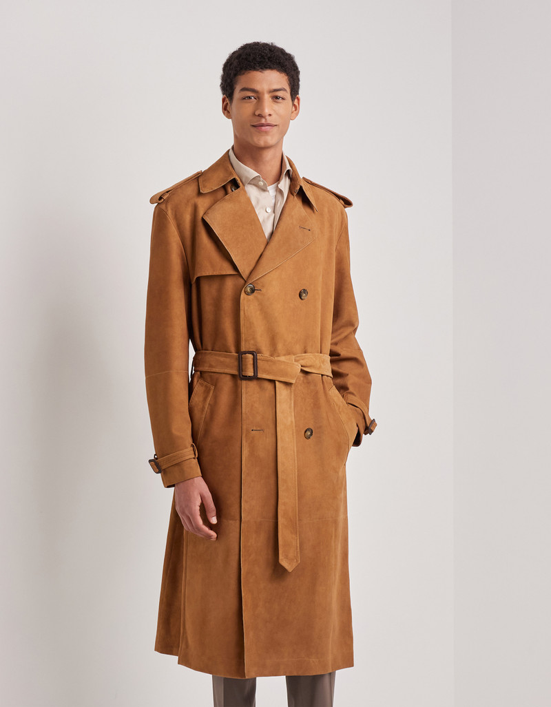 CARAMEL MIXED-MATERIAL ULTRALIGHT SUEDE BOMBER JACKET WITH KNIT INSERTS 267