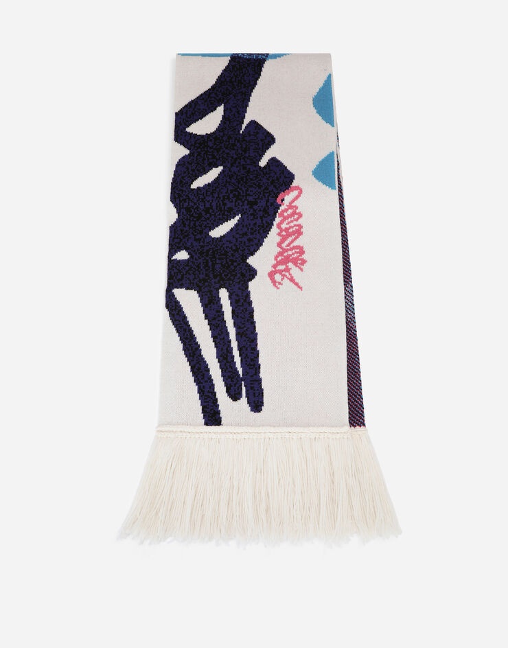Cashmere jacquard scarf with spray-paint graffiti design - 3