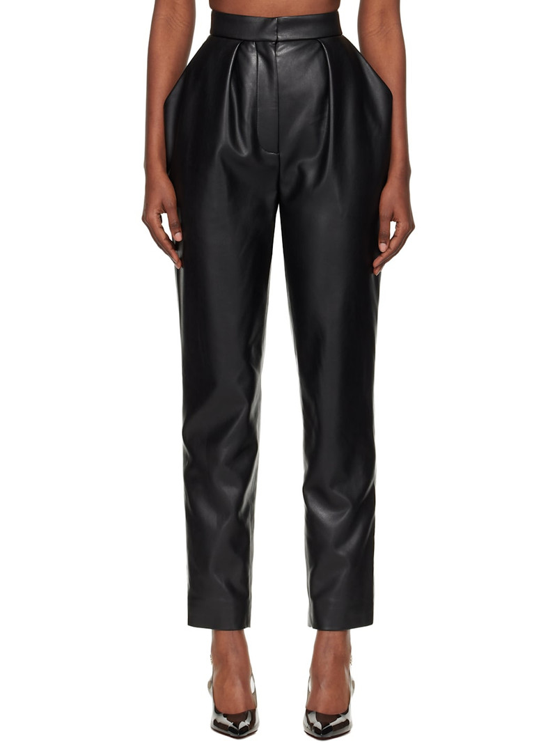 Black High-Waisted Faux-Leather Trousers 1