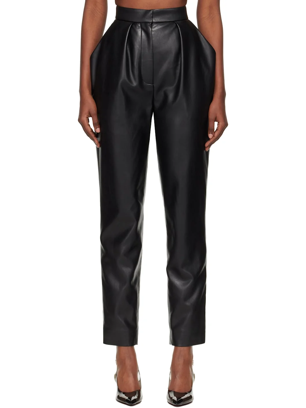 Black High-Waisted Faux-Leather Trousers - 1