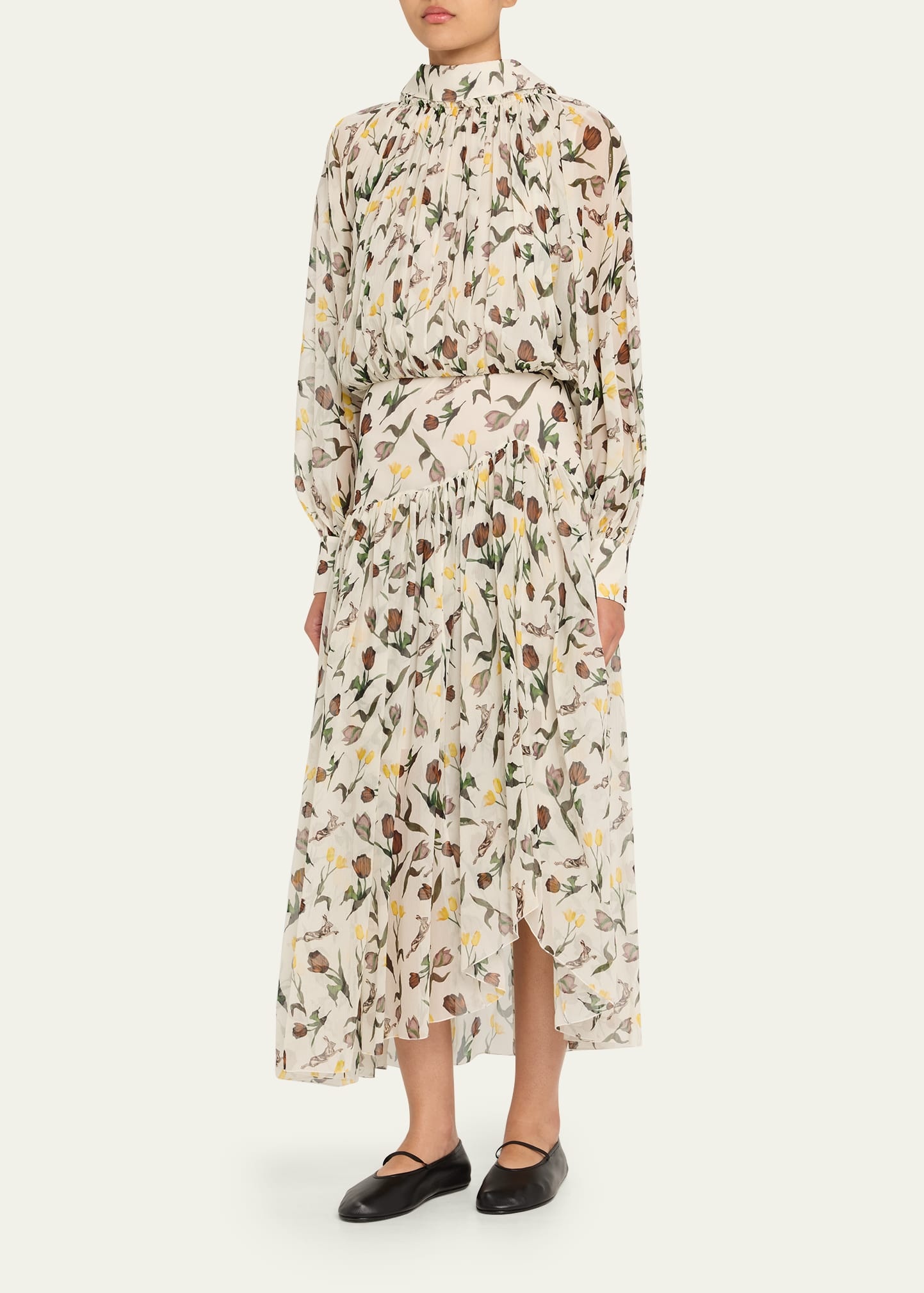 Floral Long-Sleeve Fit-&-Flare Maxi Dress - 4