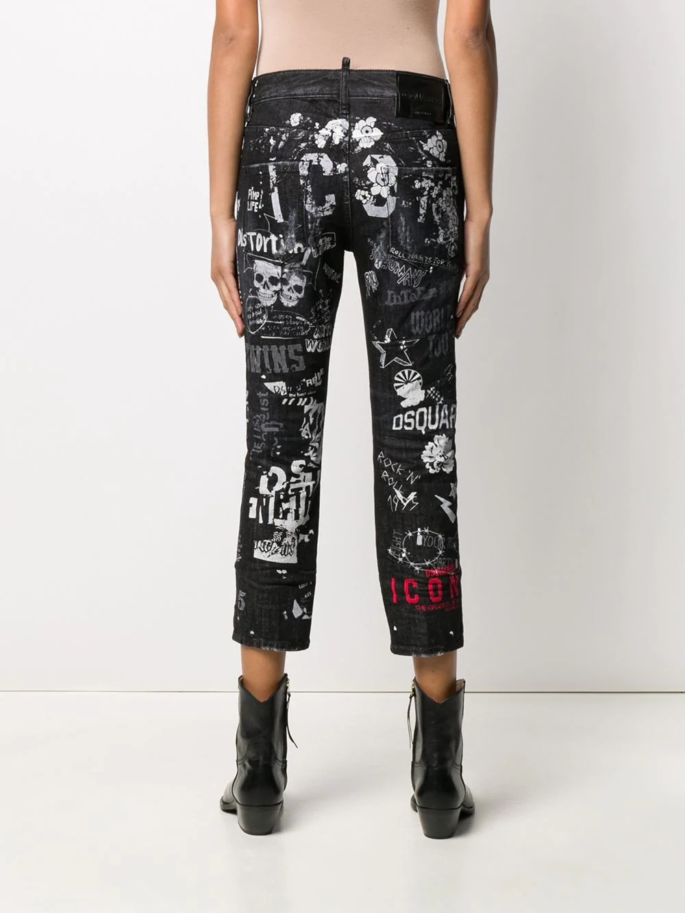 logo print distressed cropped jeans - 4