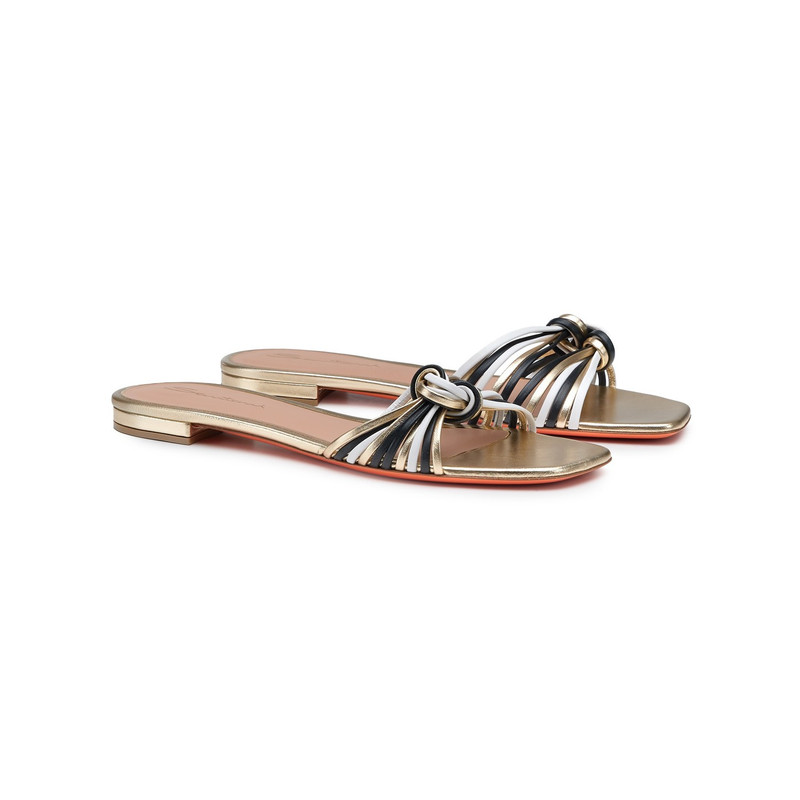 Santoni Women's gold, black and white leather slide sandal outlook