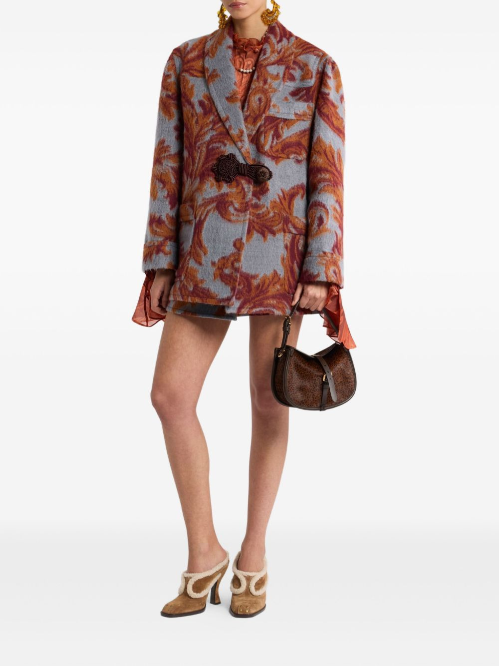 jacquard-pattern toggle coat - 2