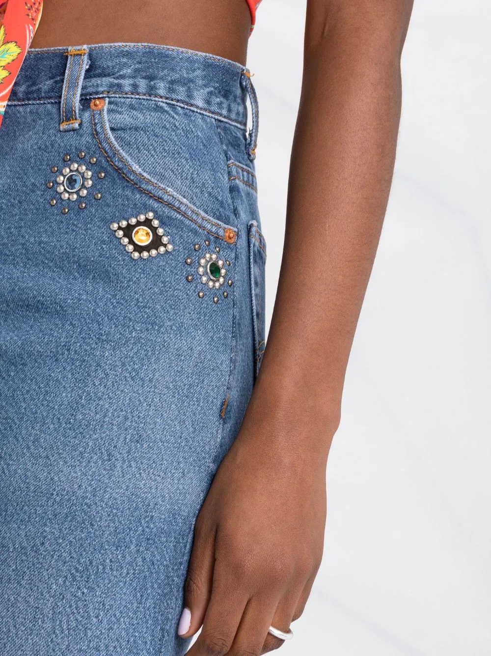crystal-embellished straight-leg jeans - 3