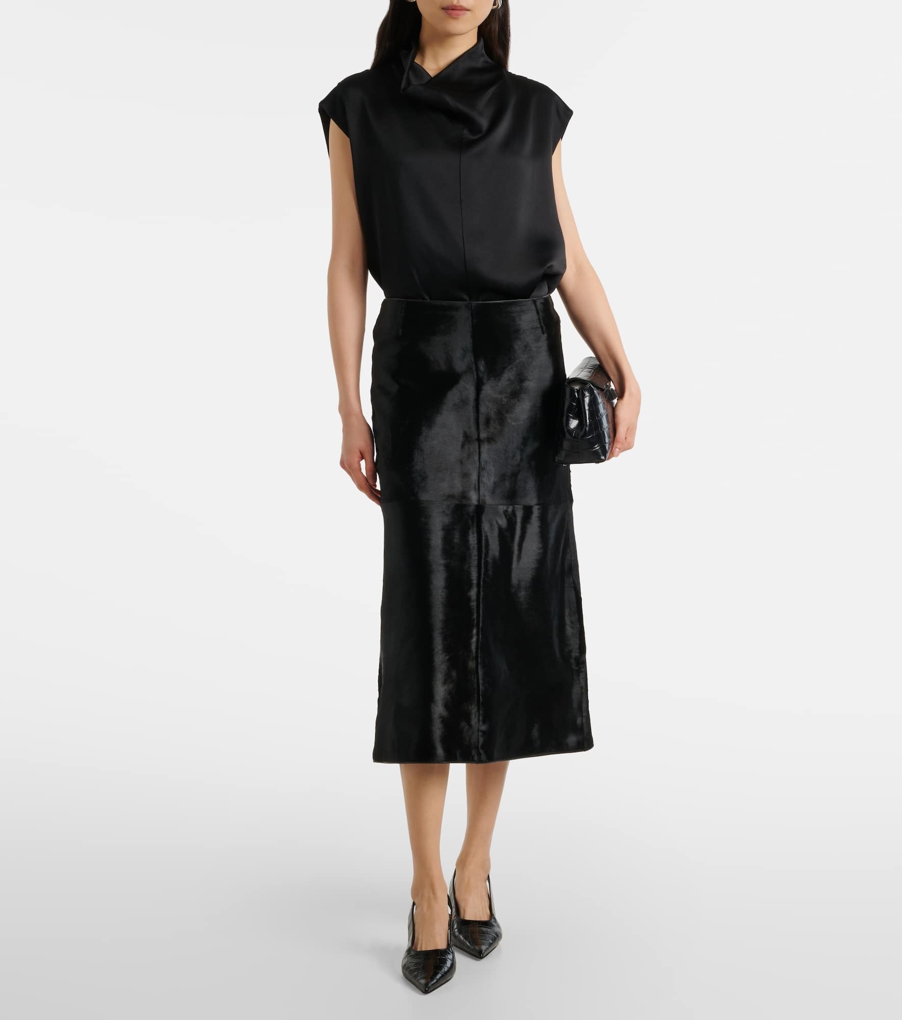 Paneled calf hair midi skirt - 2